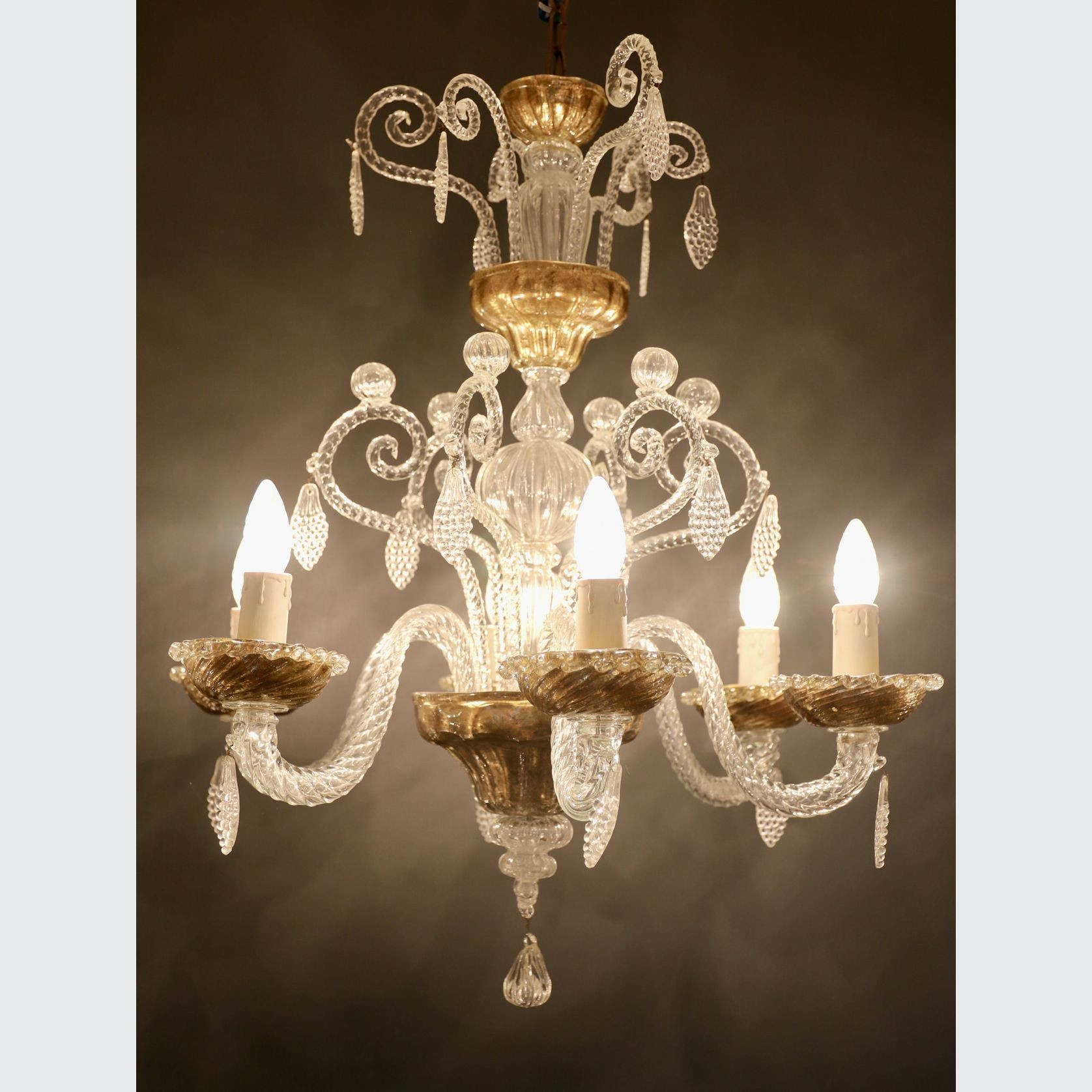 Murano Hand Blown Glass Chandelier With Grape Tassels gallery detail image