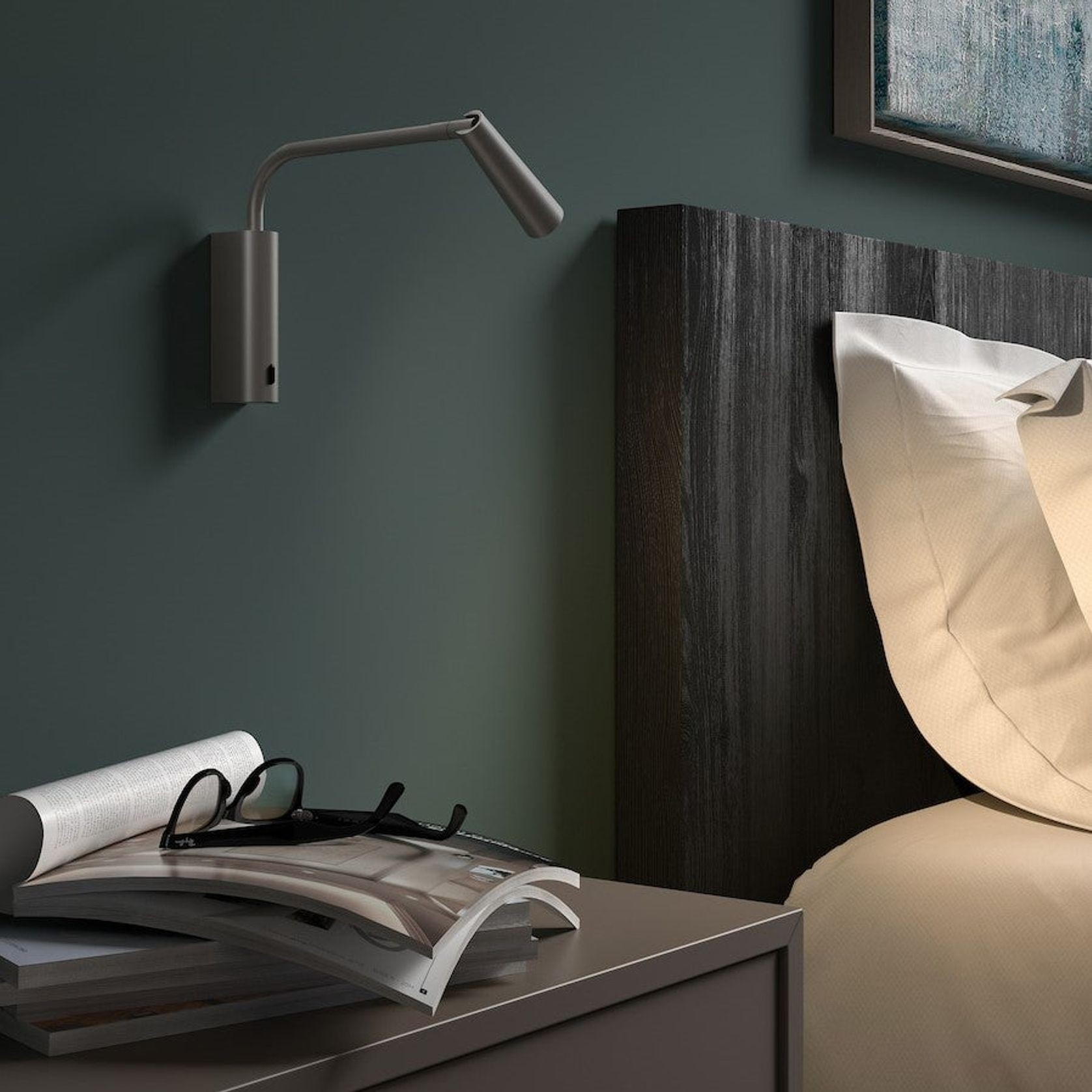 Turin LED Reading Wall Light in Metal Black gallery detail image