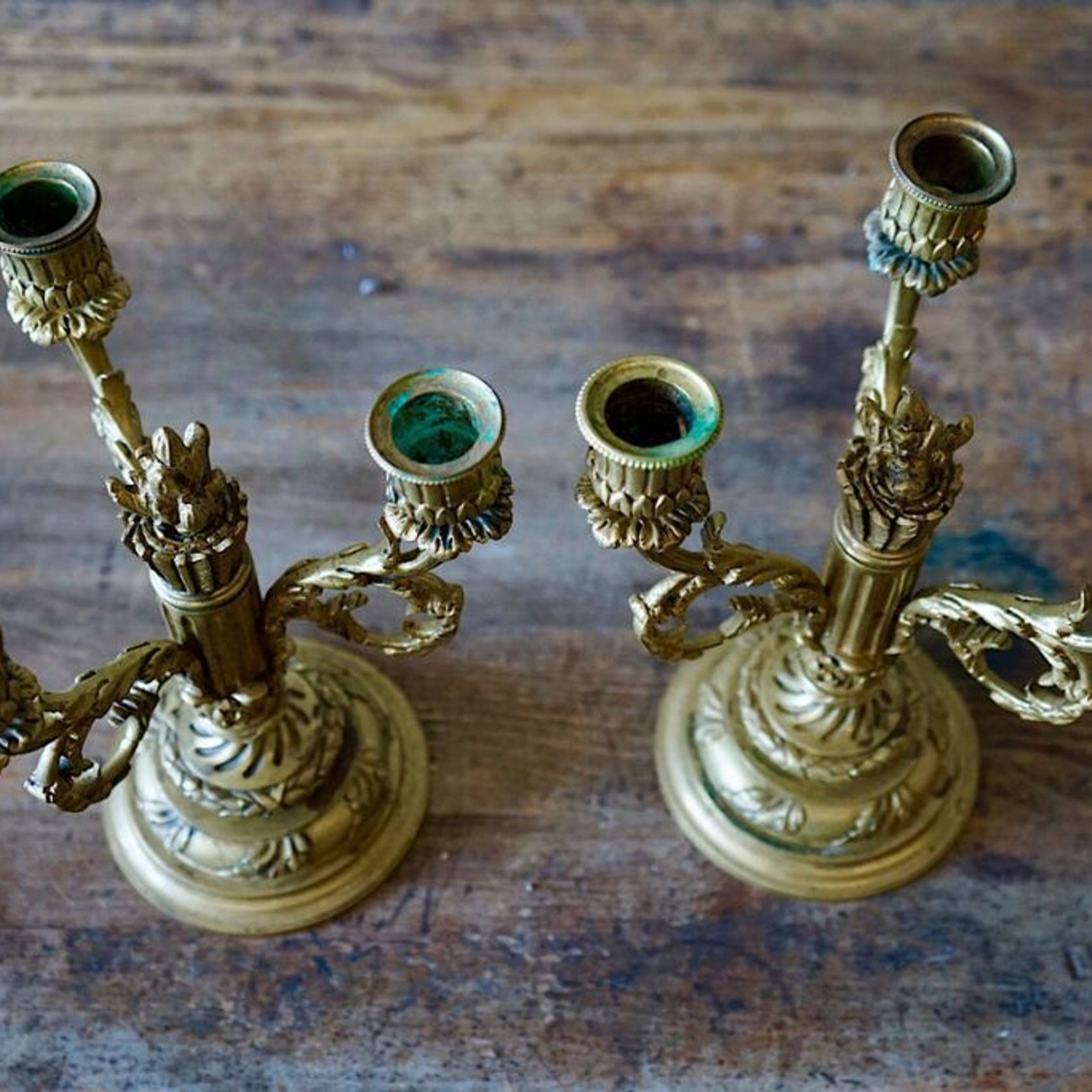 French Louis XVI Brass Candlesticks (Pair) gallery detail image