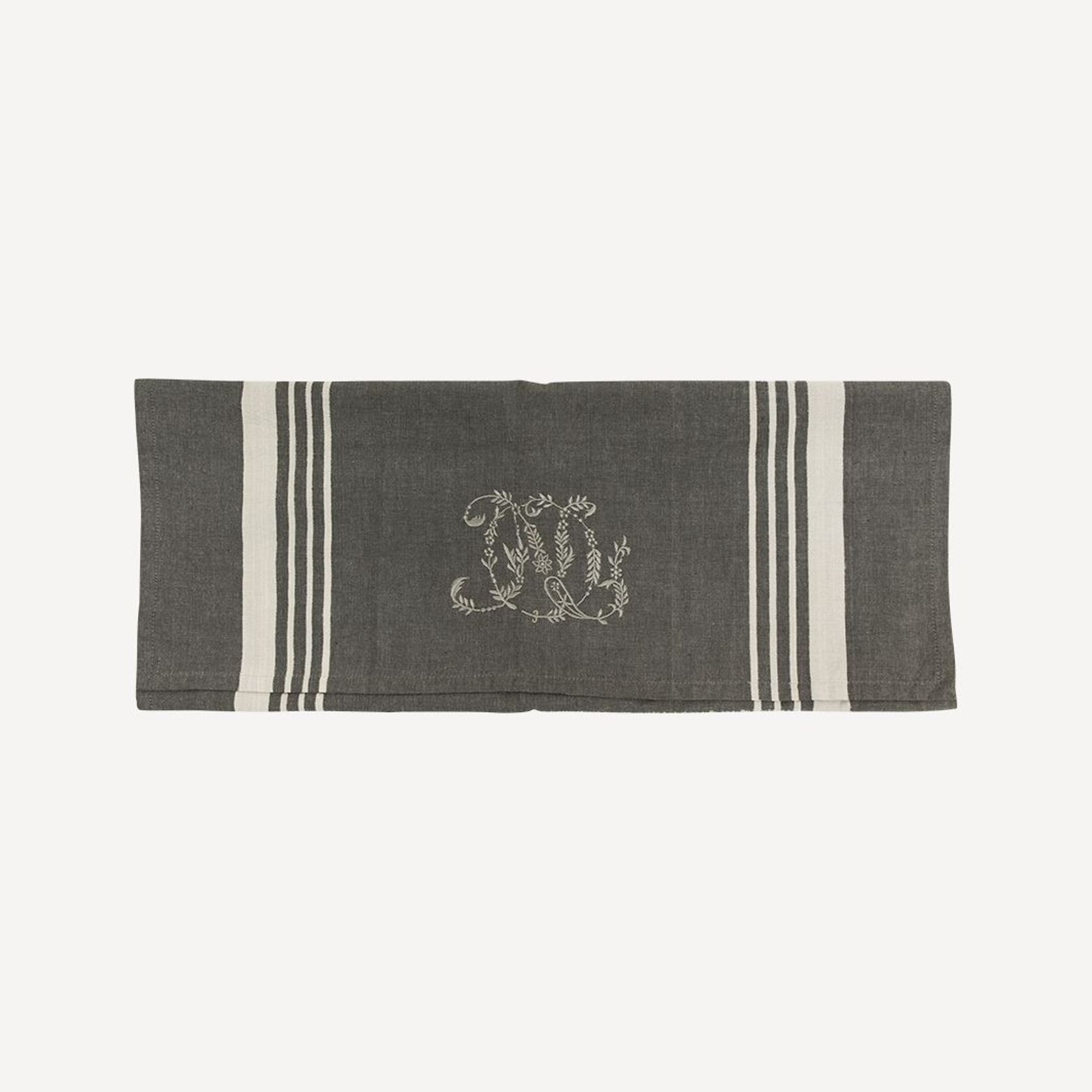 Monogram Tea Towel Charcoal with White Stripe gallery detail image