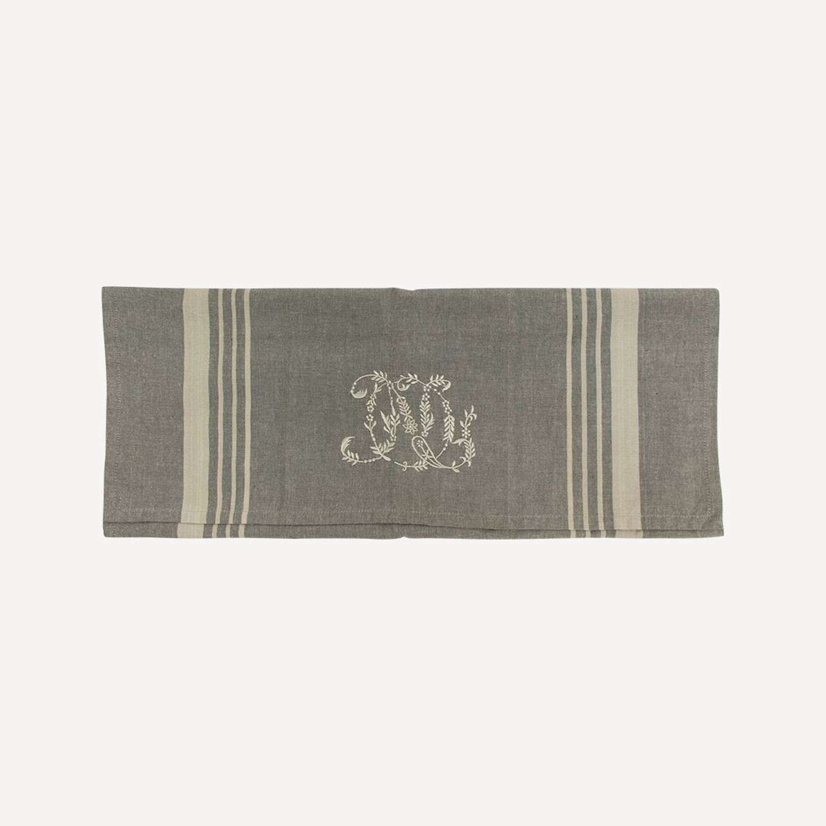 Monogram Tea Towel Grey with Natural Stripe gallery detail image