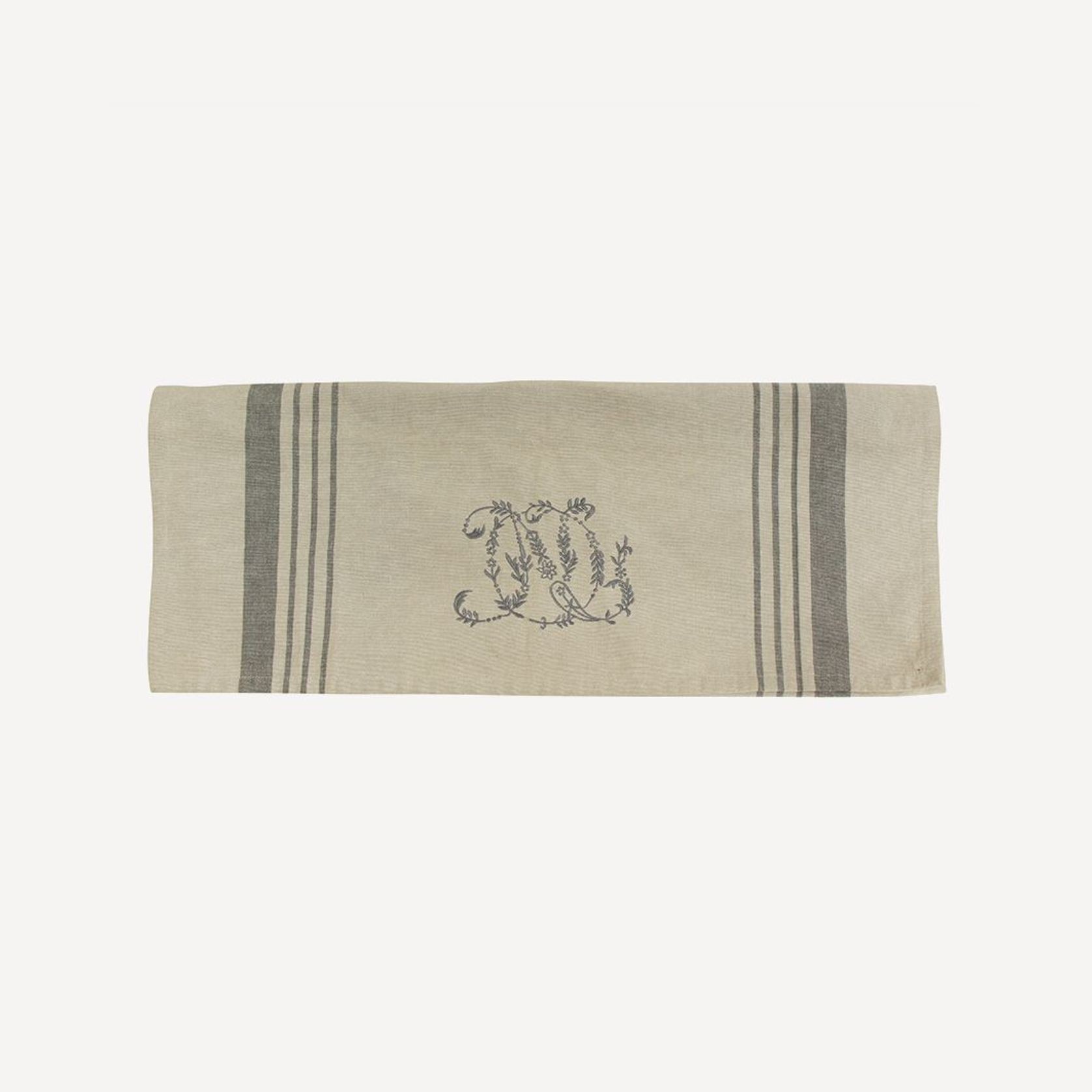 Monogram Tea Towel Natural with Grey Stripe gallery detail image