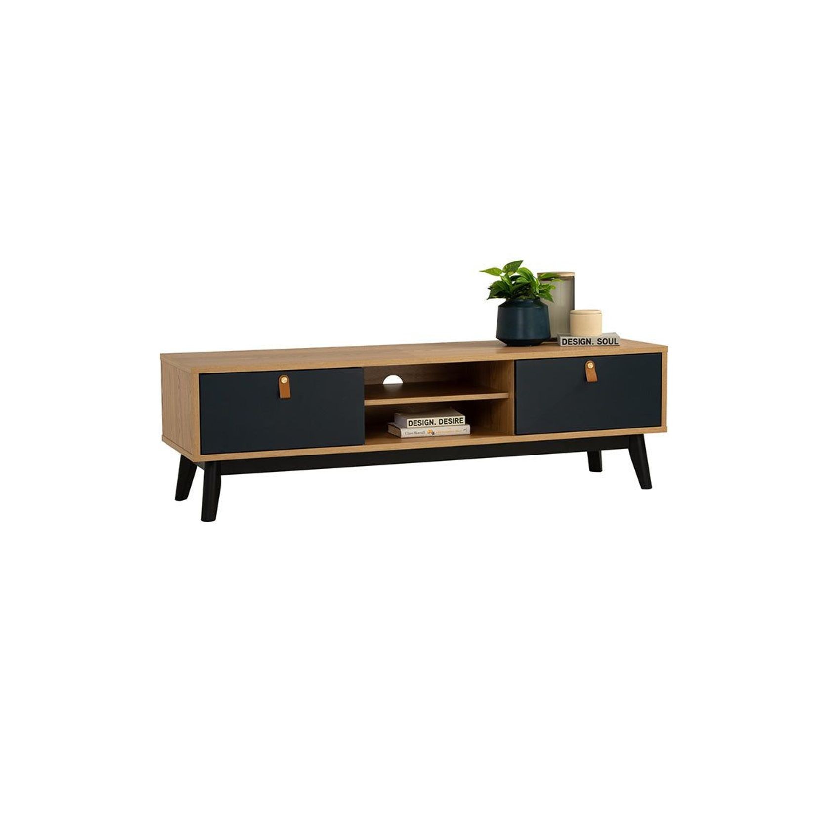 CASTOR Entertainment TV Unit 150cm - Natural, Navy Blue & Black gallery detail image