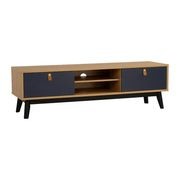 CASTOR Entertainment TV Unit 180cm - Natural, Navy Blue & Black gallery detail image