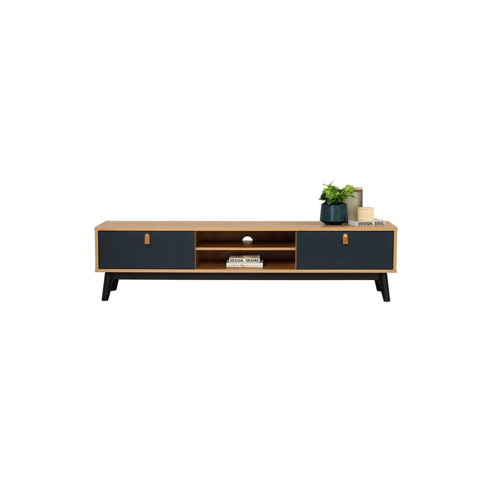 CASTOR Entertainment TV Unit 180cm - Natural, Navy Blue & Black gallery detail image