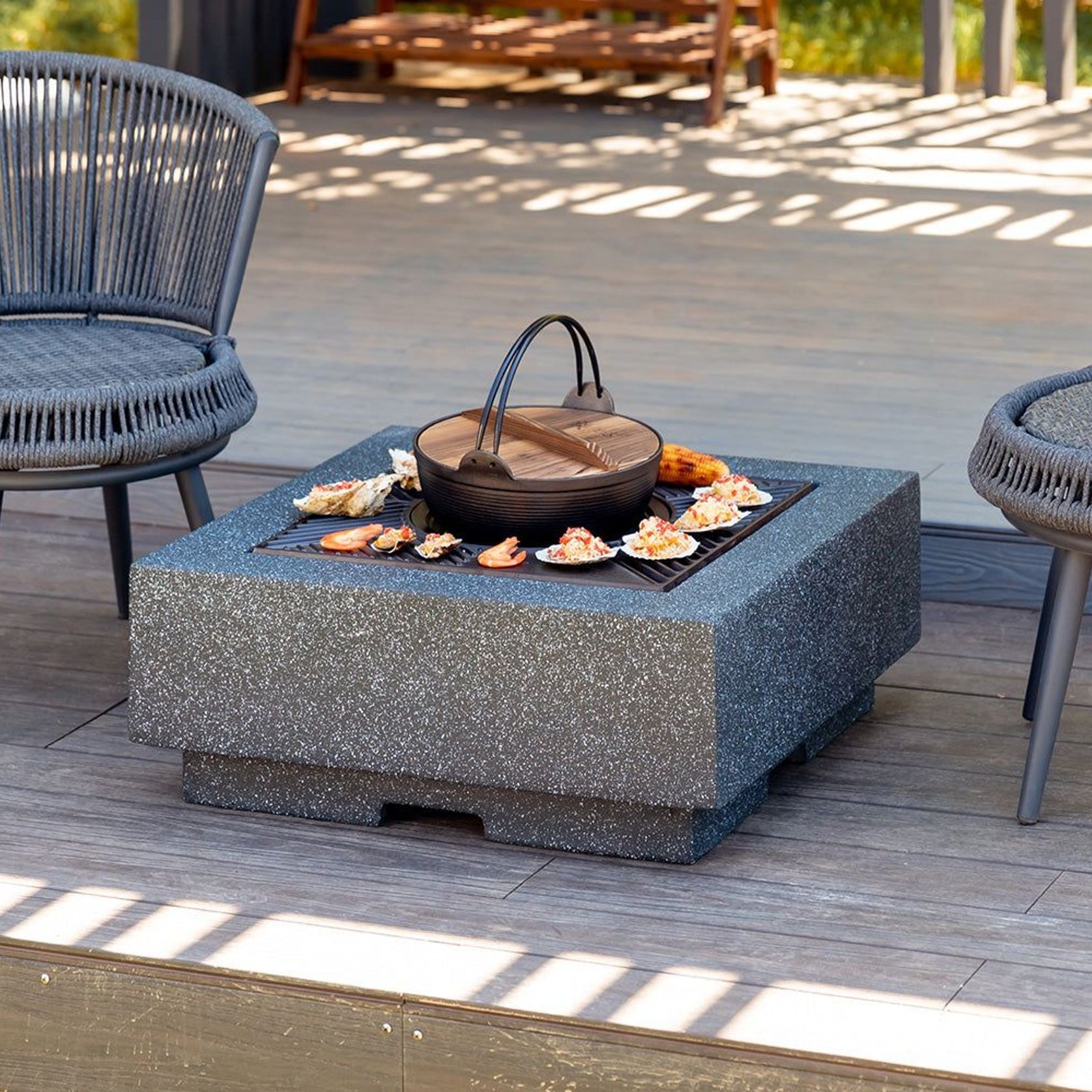 Mgo Square Fire Pit with BBQ Grill Rack, Spark Guard gallery detail image