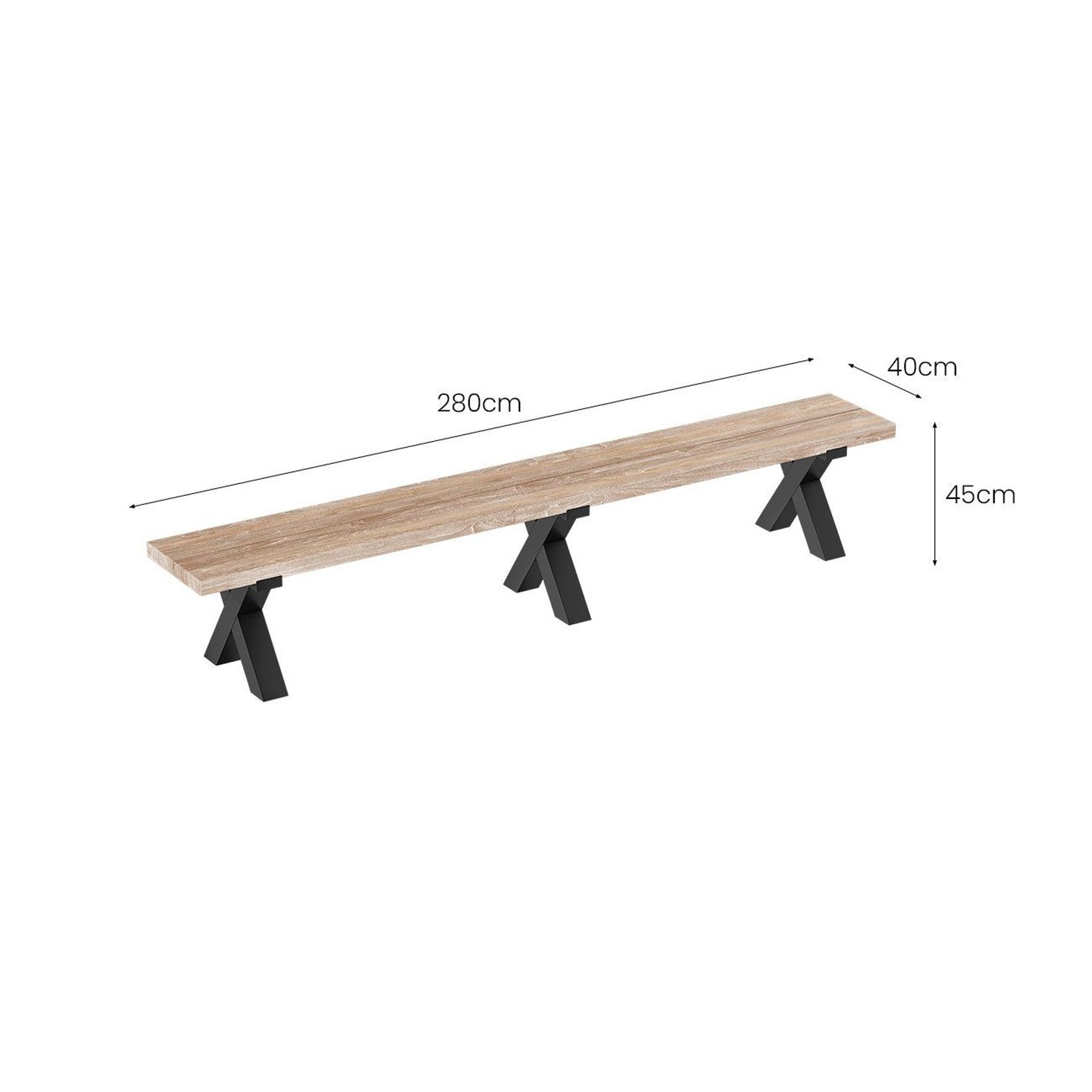 Fortico Teak X-leg Bench Seat 280cm gallery detail image