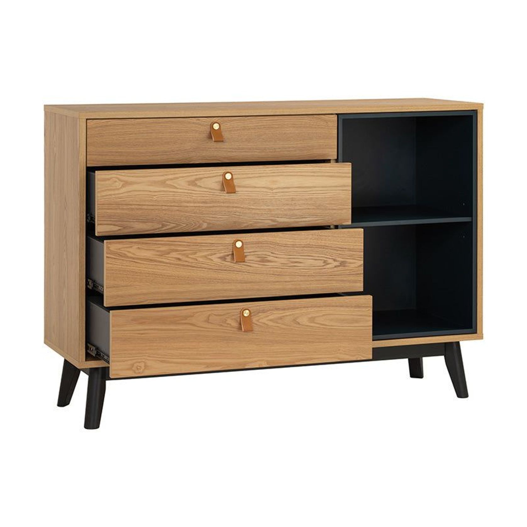 CASTOR Sideboard Buffet 125cm - Natural, Navy Blue & Black gallery detail image