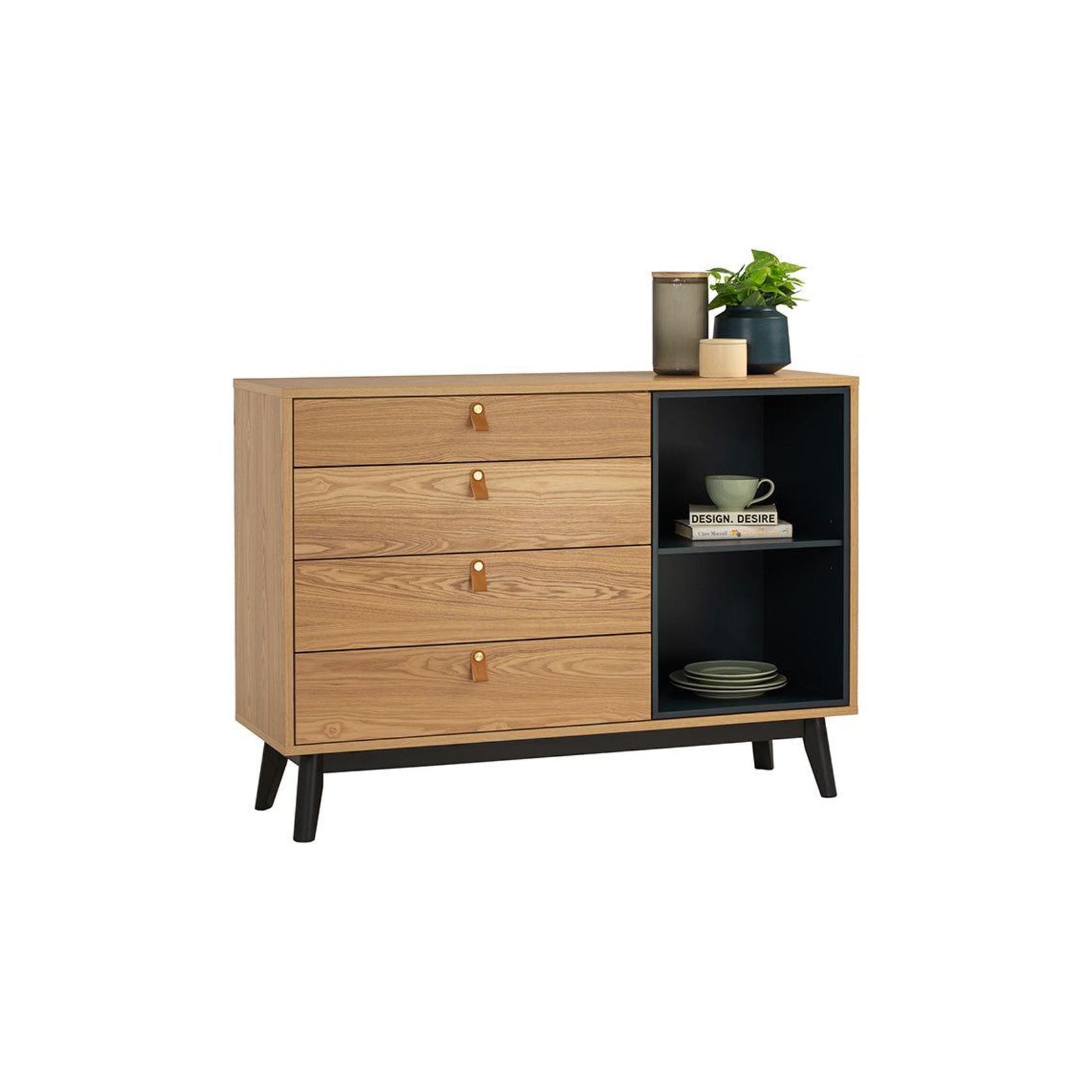 CASTOR Sideboard Buffet 125cm - Natural, Navy Blue & Black gallery detail image