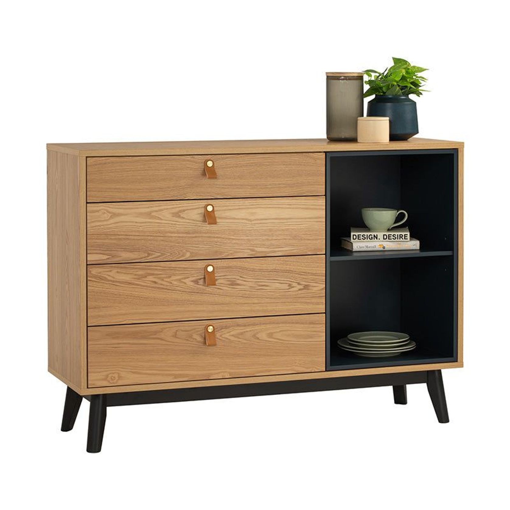 CASTOR Sideboard Buffet 125cm - Natural, Navy Blue & Black gallery detail image