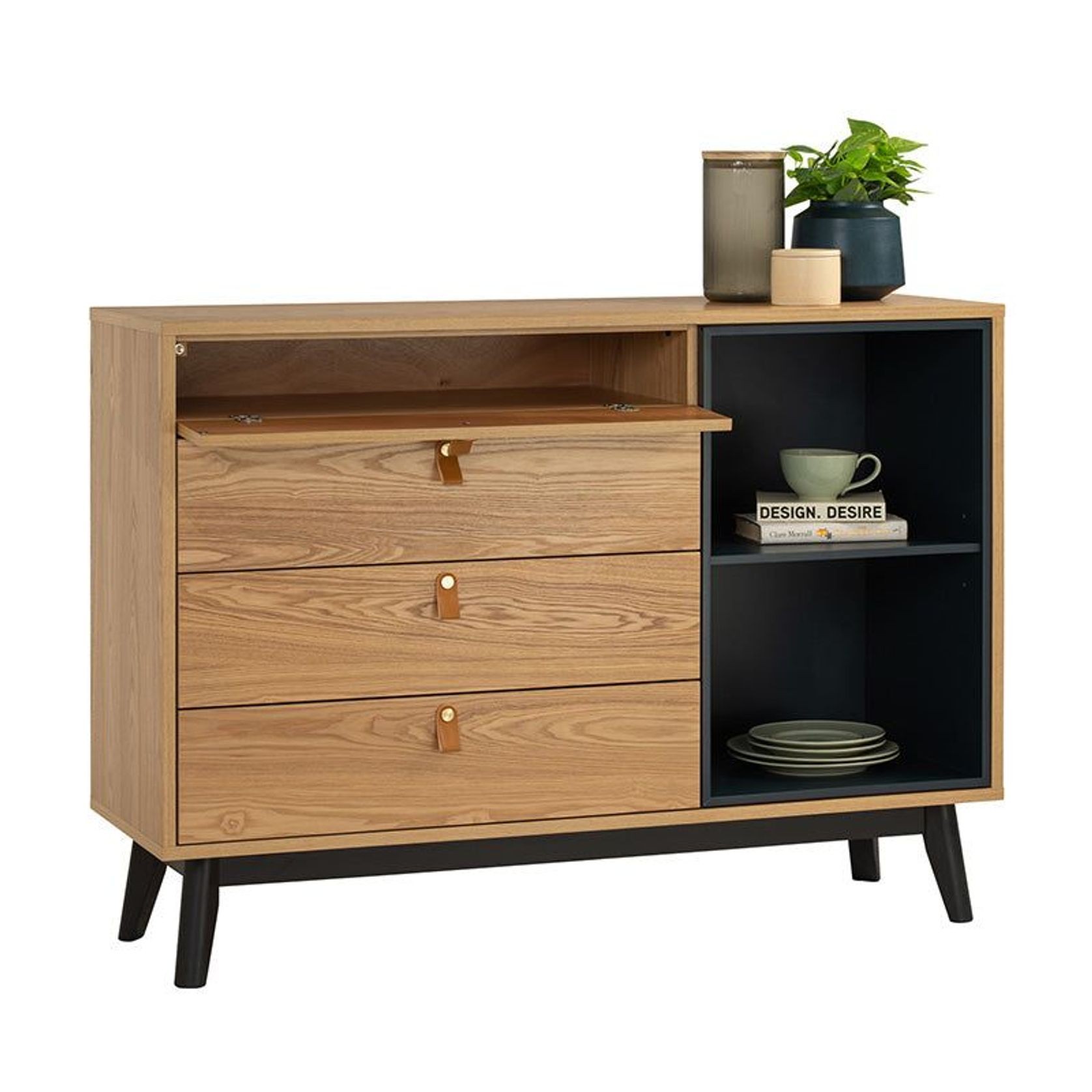 CASTOR Sideboard Buffet 125cm - Natural, Navy Blue & Black gallery detail image
