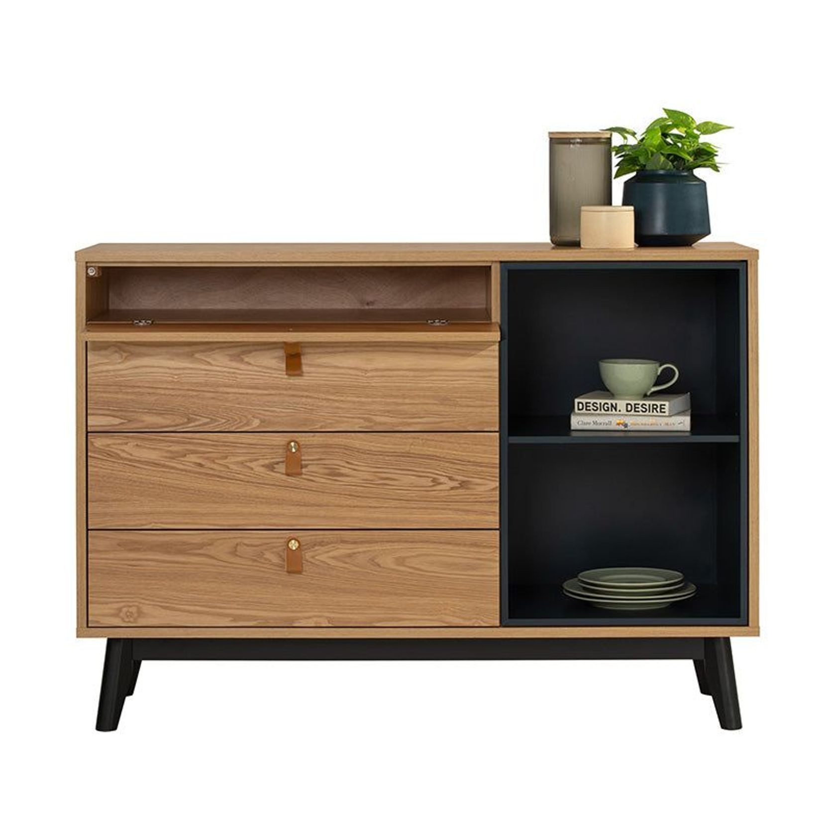 CASTOR Sideboard Buffet 125cm - Natural, Navy Blue & Black gallery detail image