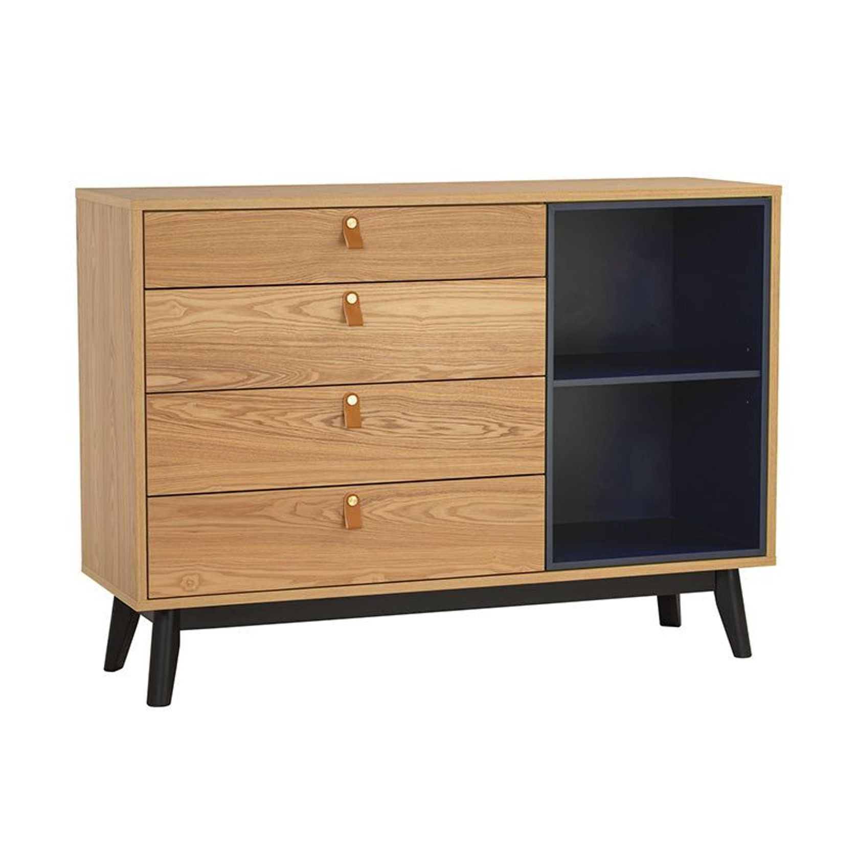 CASTOR Sideboard Buffet 125cm - Natural, Navy Blue & Black gallery detail image