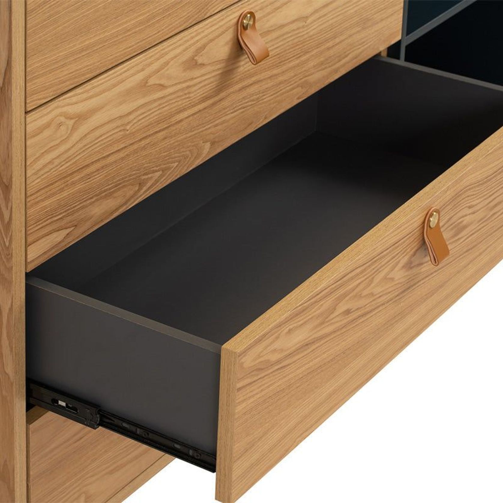 CASTOR Sideboard Buffet 125cm - Natural, Navy Blue & Black gallery detail image
