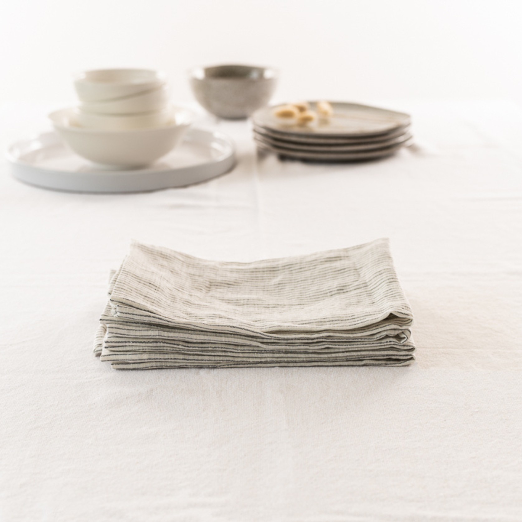 100% French Flax Linen Napkin- Set of 4 Charcoal Pinstripe gallery detail image