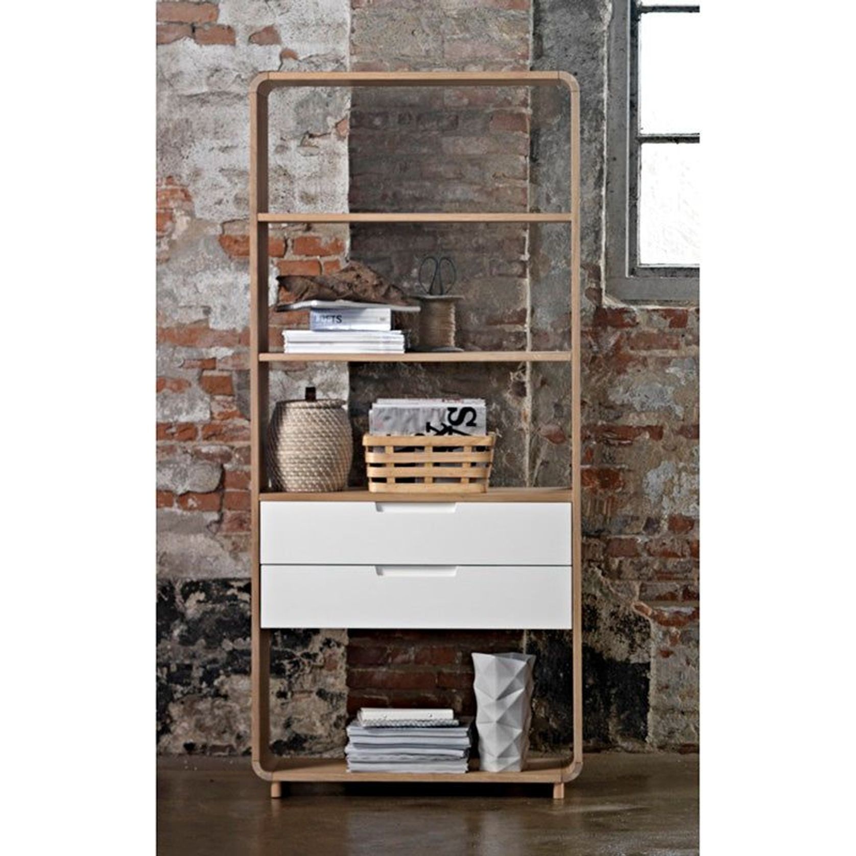 SIENNA Display Unit Bookcase 82cm -  Natural & White gallery detail image