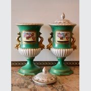 Pair of Antique German Dresden Porcelain Urns gallery detail image