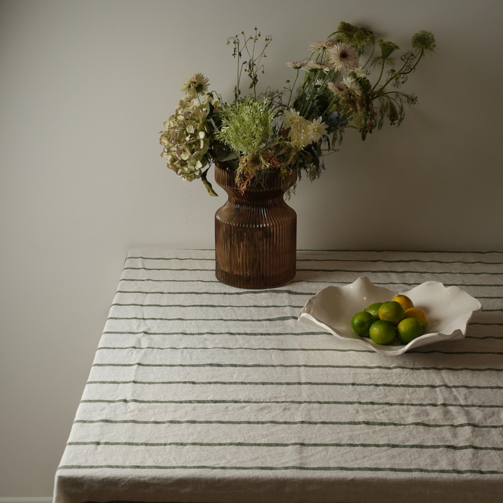 100% French Flax linen Tablecloth- Lichen Stripe gallery detail image