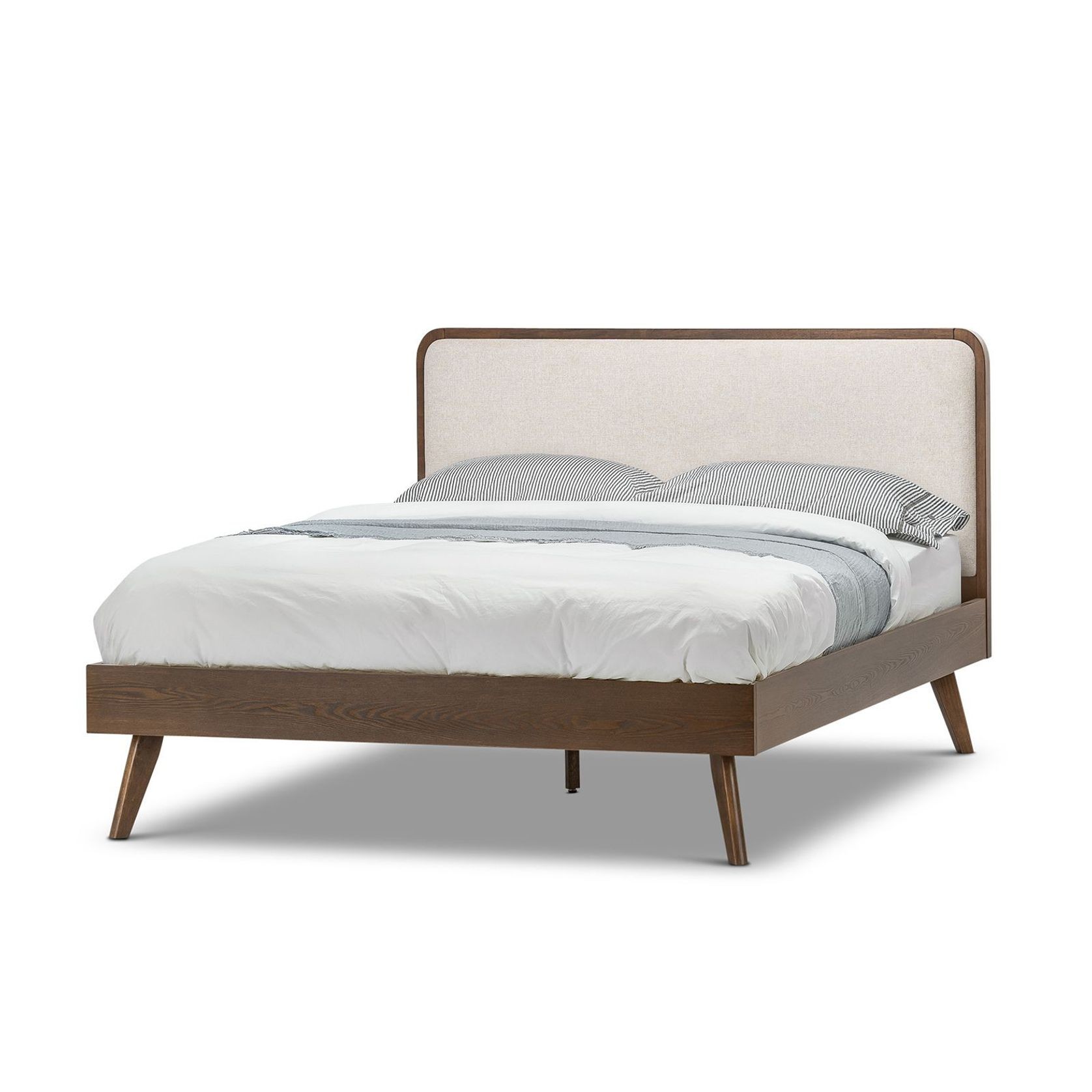 Stella Queen Bed Frame | Light Beige & Walnut gallery detail image