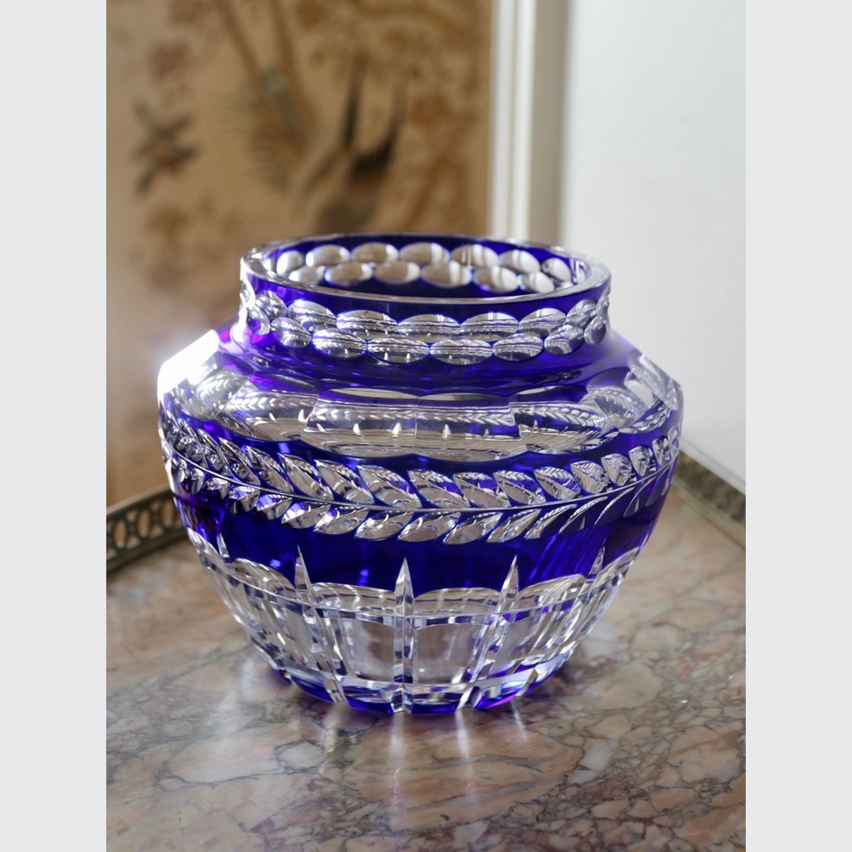 Val St Lambert Cobalt Blue Crystal Pique Fleur gallery detail image