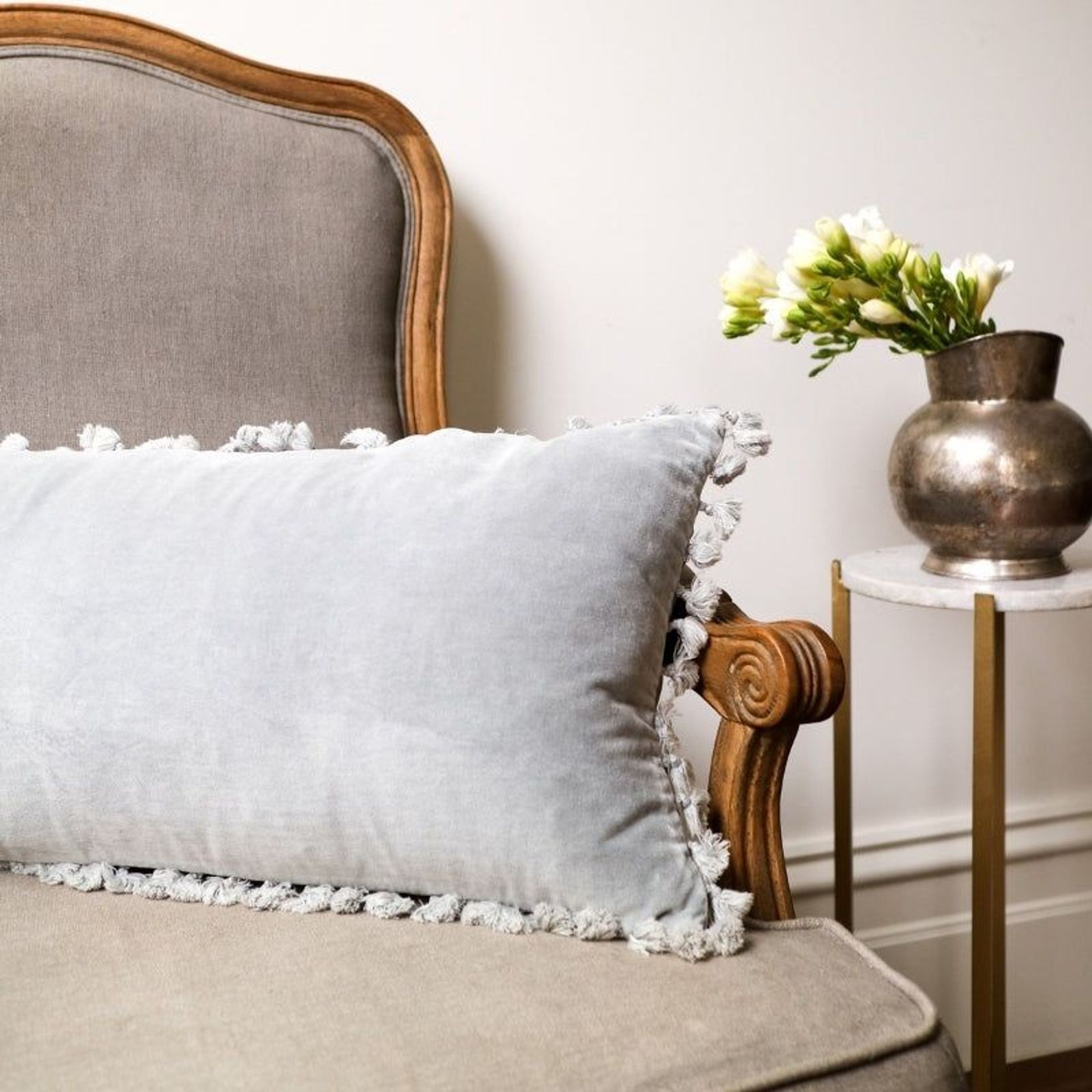 Velvet Cushion 30x60cm - Light Grey gallery detail image