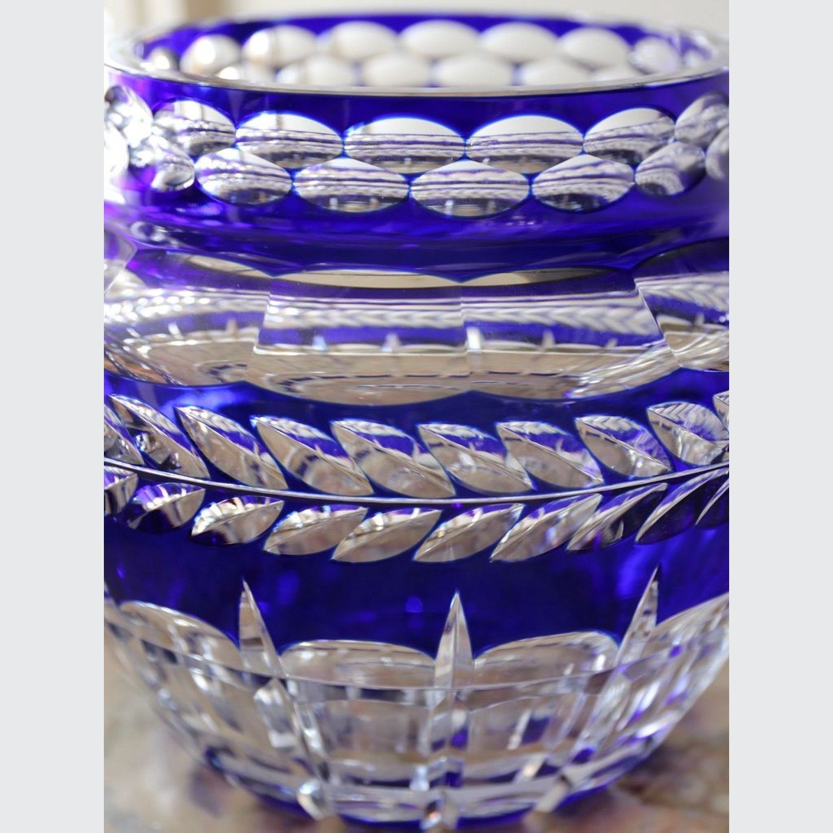 Val St Lambert Cobalt Blue Crystal Pique Fleur gallery detail image