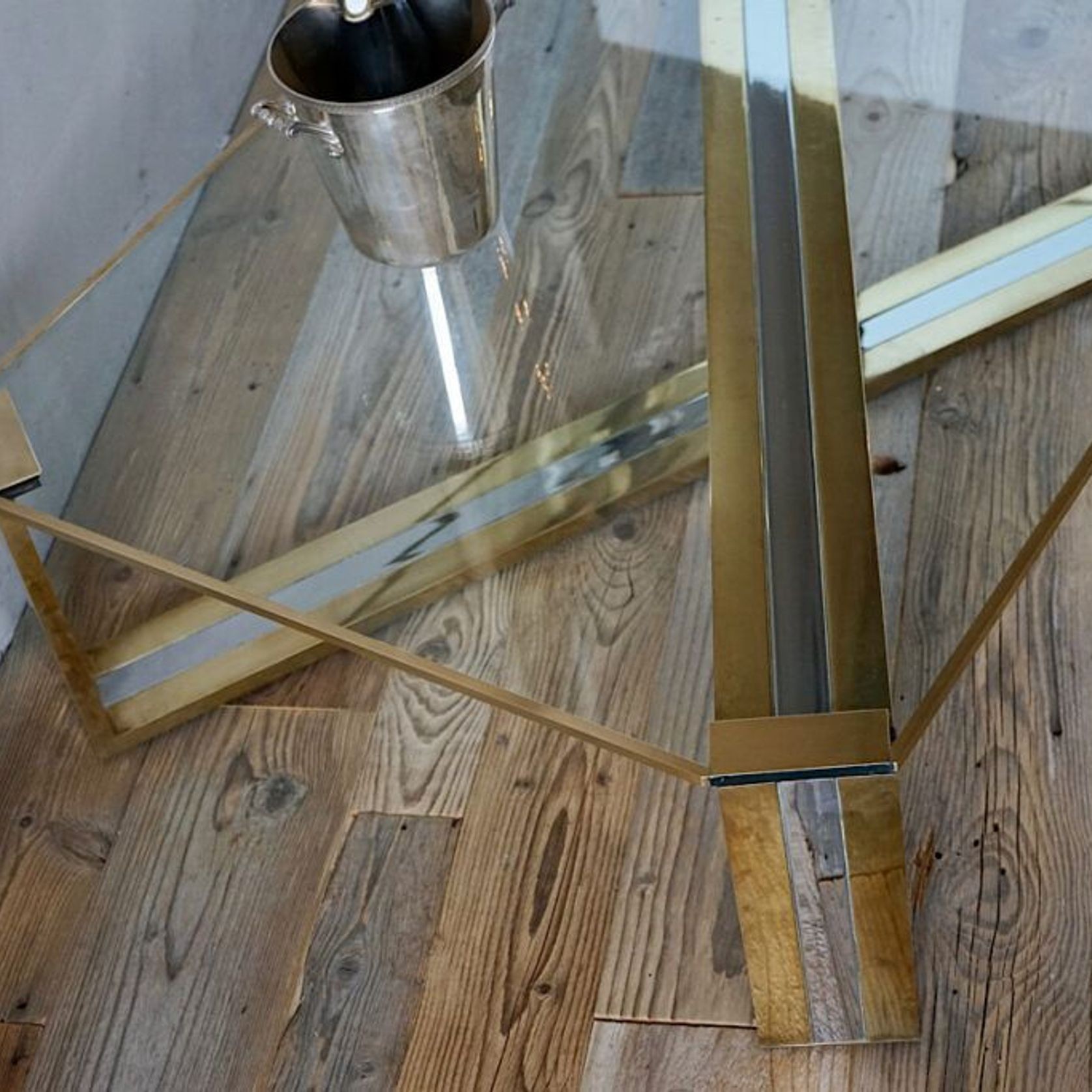 1970s Chrome & Brass Coffee Table by Romeo Rega gallery detail image