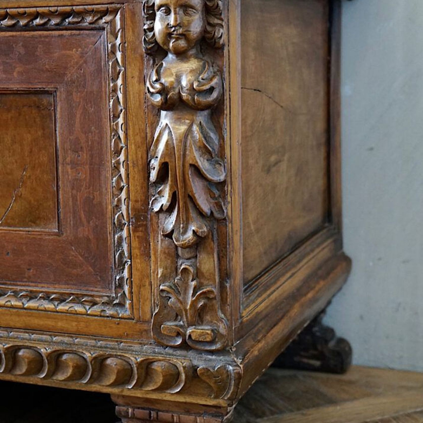 Italian 17th Century Blond Walnut Cassone Chest gallery detail image