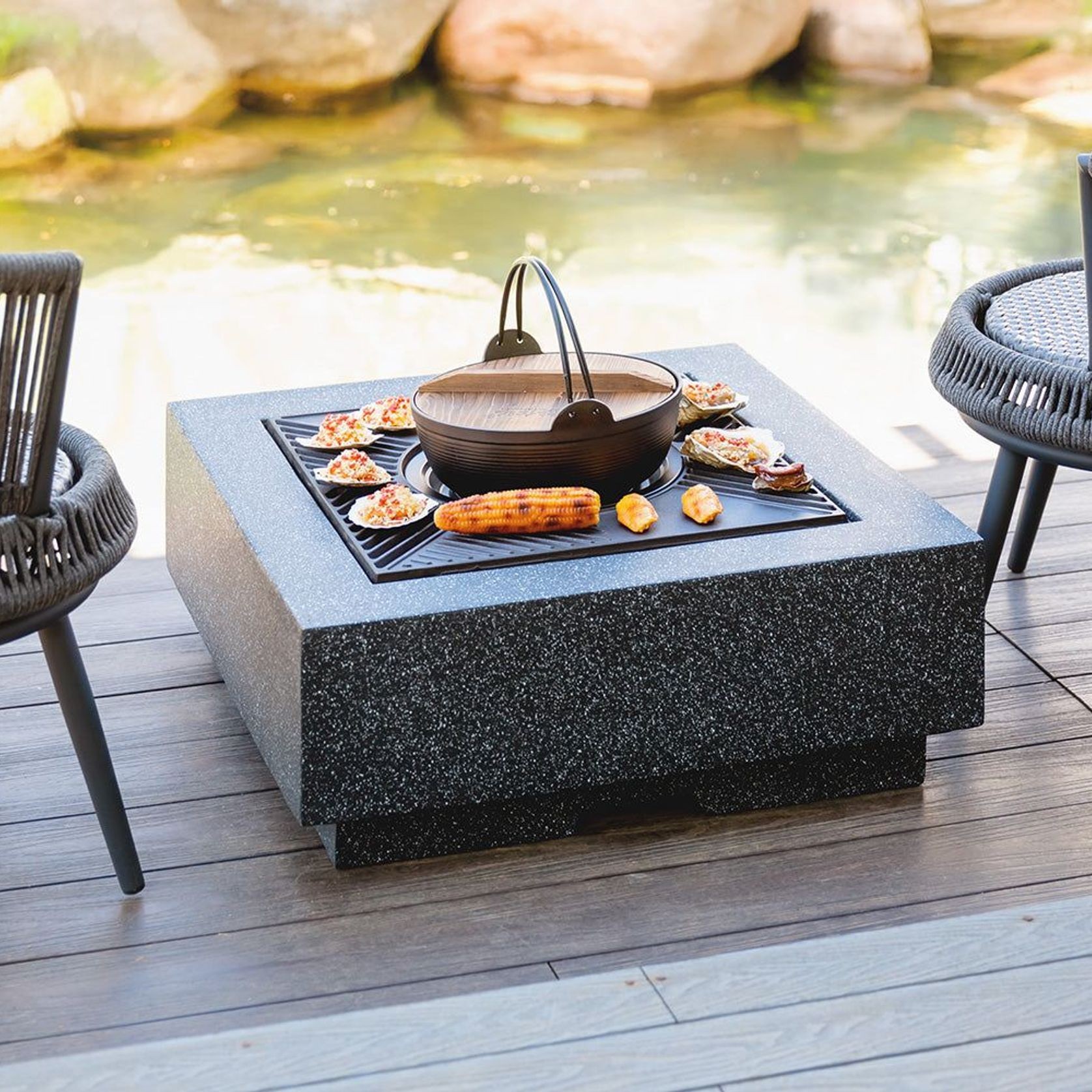 Mgo Square Fire Pit with BBQ Grill Rack, Spark Guard gallery detail image