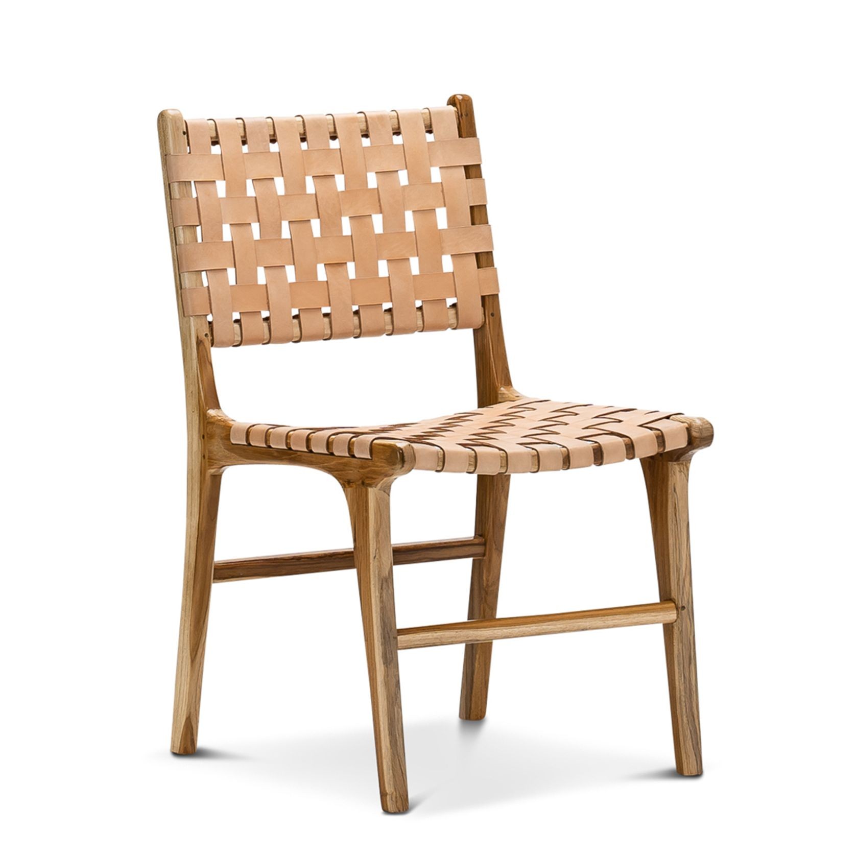Lazie Leather Strapping Dining Chair | Set of 2 | Teak & Natural Tan gallery detail image