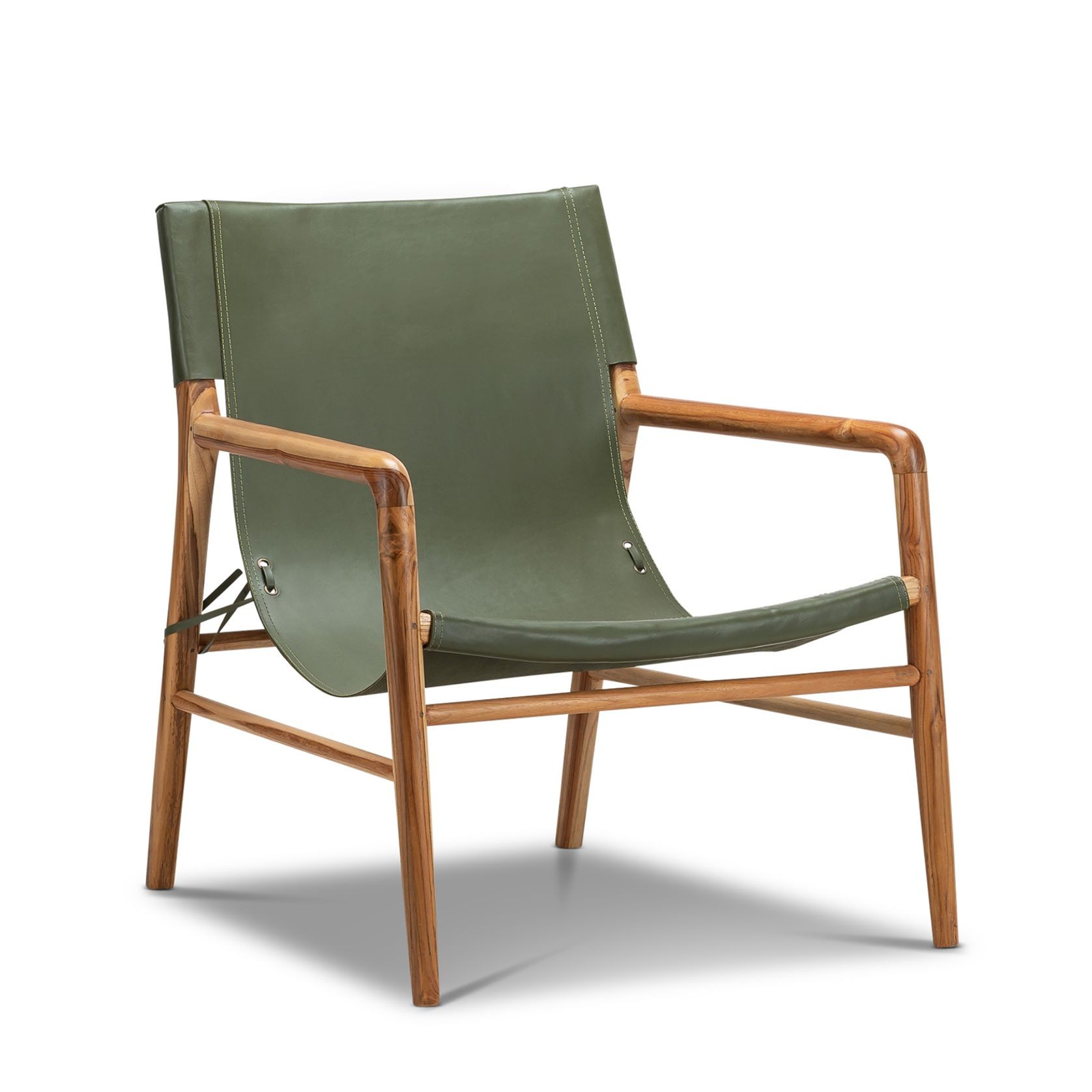 Norah Leather Sling Armchair | Teak & Olive Green gallery detail image