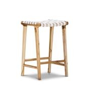 Lazie Leather Strapping Bar Stool | 66cm | Teak & White gallery detail image