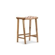 Lazie Leather Strapping Bar Stool | 66cm | Teak & Natural Tan gallery detail image