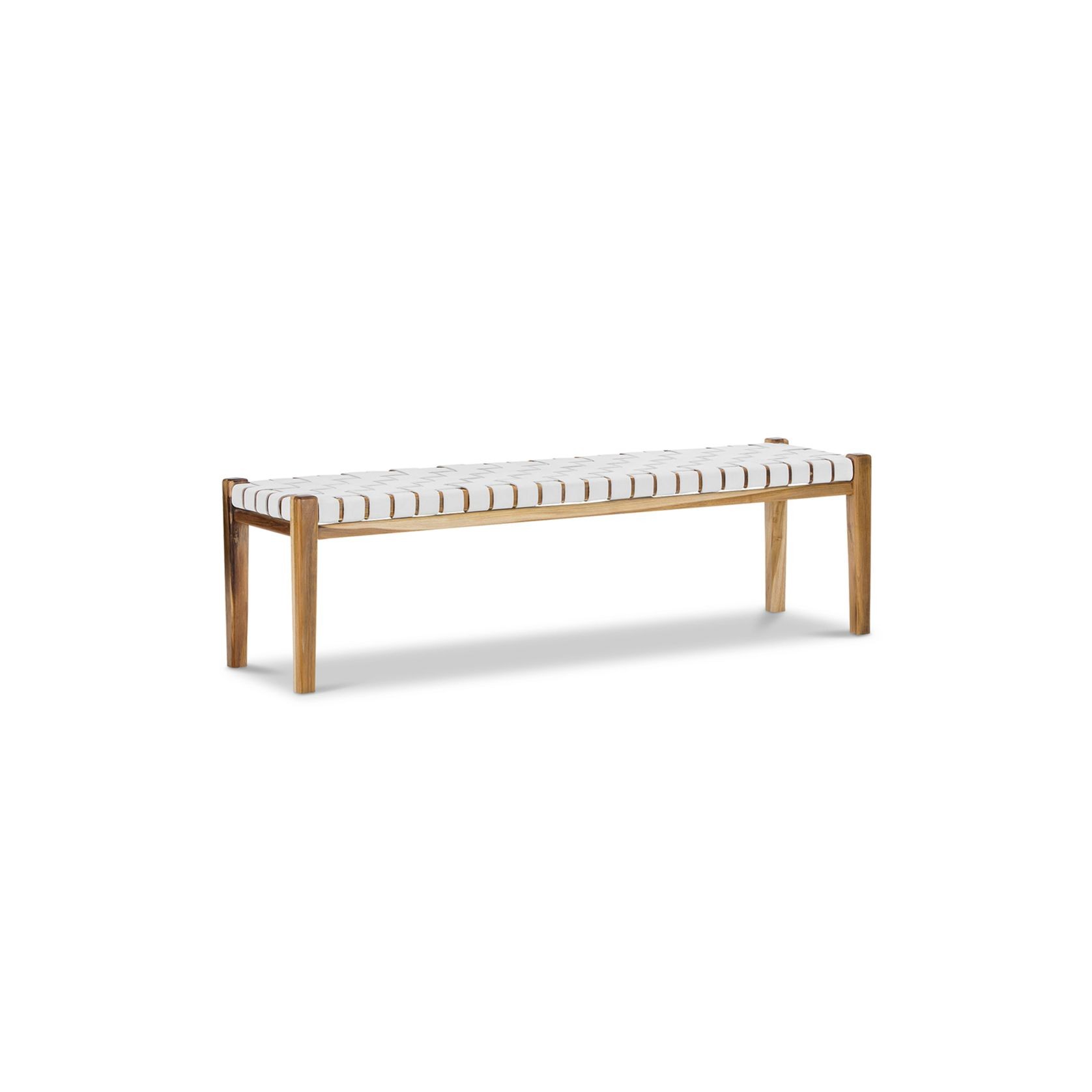 Lazie Leather Strapping Bench | Teak & White gallery detail image