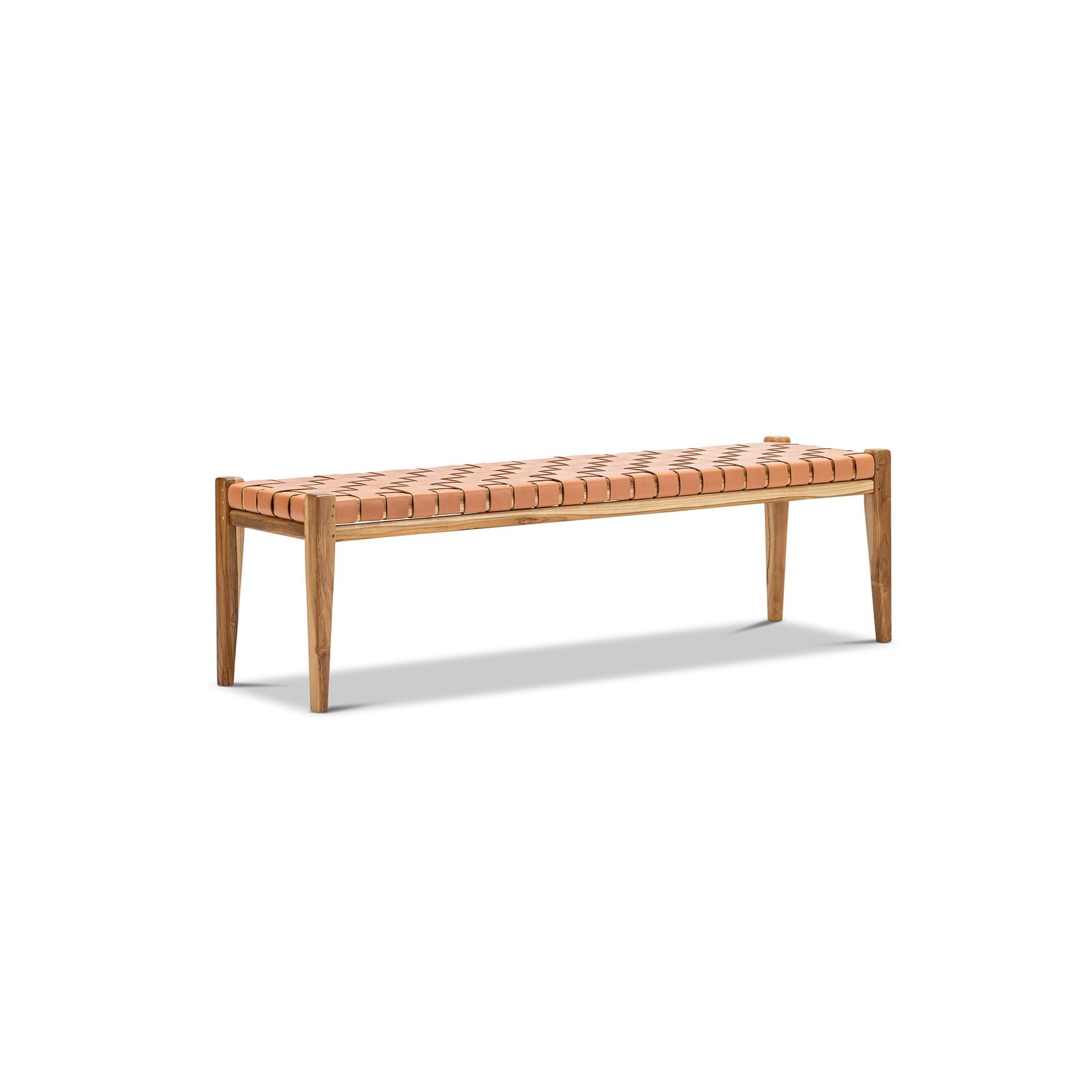 Lazie Leather Strapping Bench | Teak & Natural Tan gallery detail image