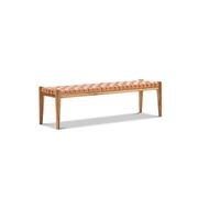 Lazie Leather Strapping Bench | Teak & Natural Tan gallery detail image