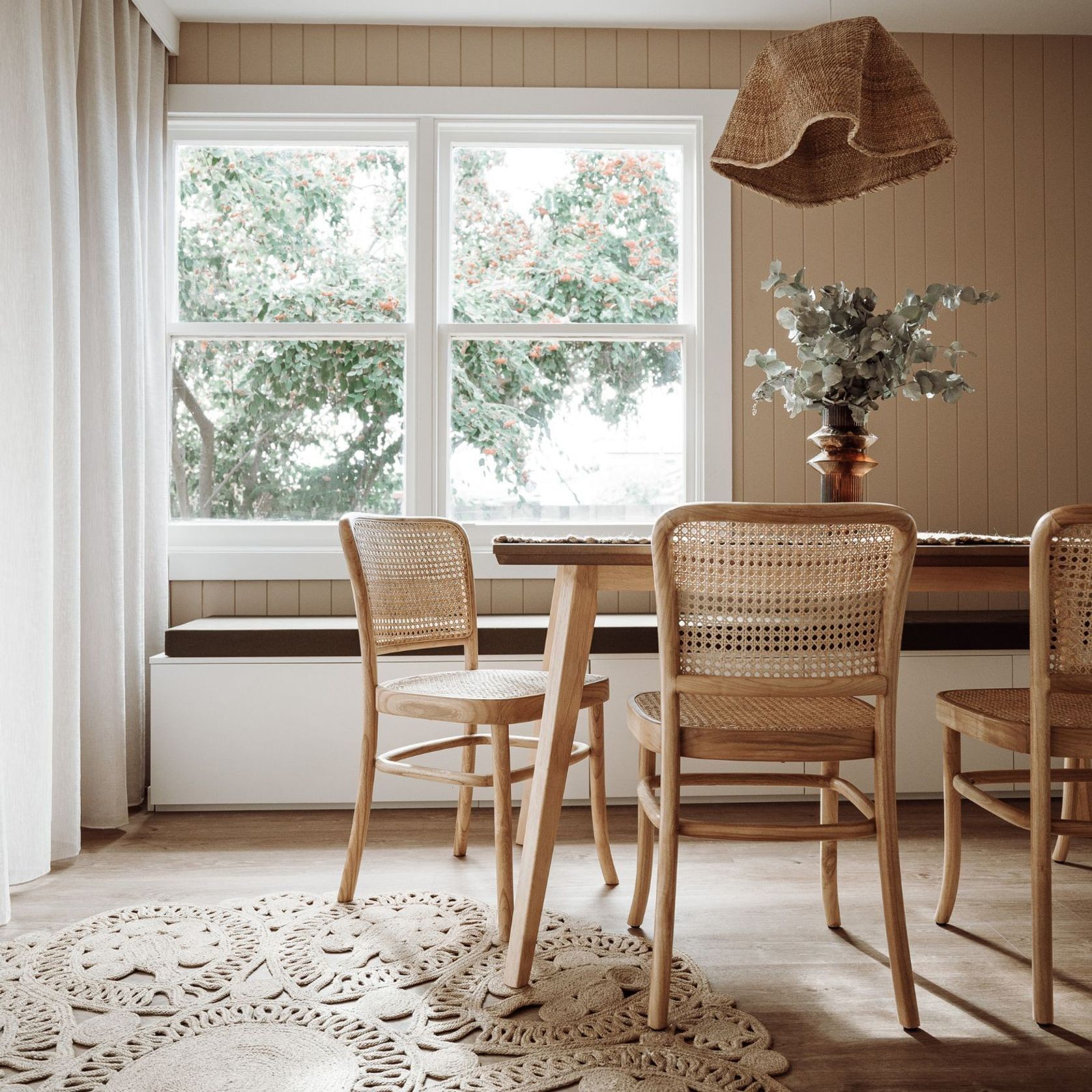 Prague Solid Teak Bentwood Cane Dining Chair | Natural | Set of 2 gallery detail image