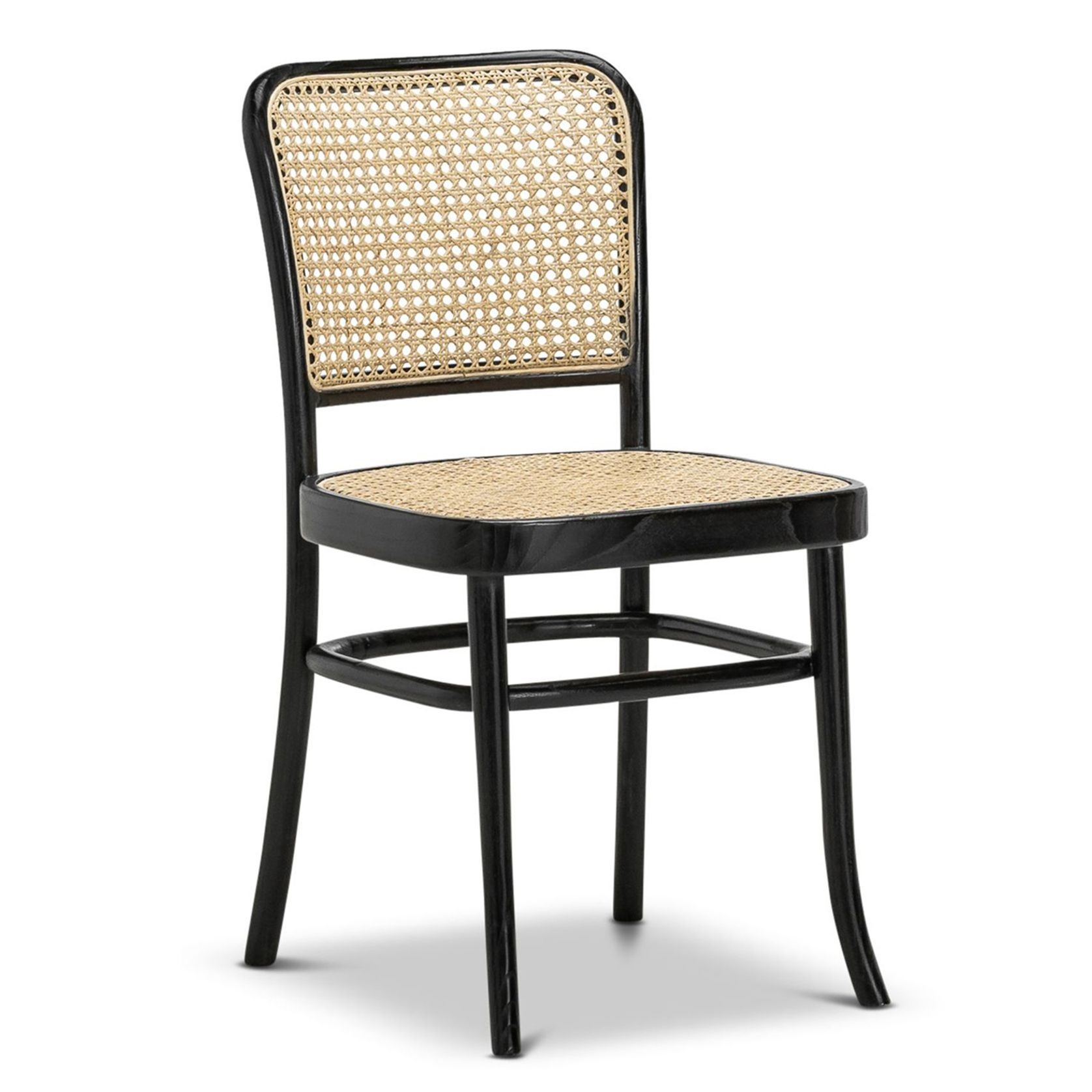 Prague Solid Teak Bentwood Cane Dining Chair | Black & Natural | Set of 2 gallery detail image