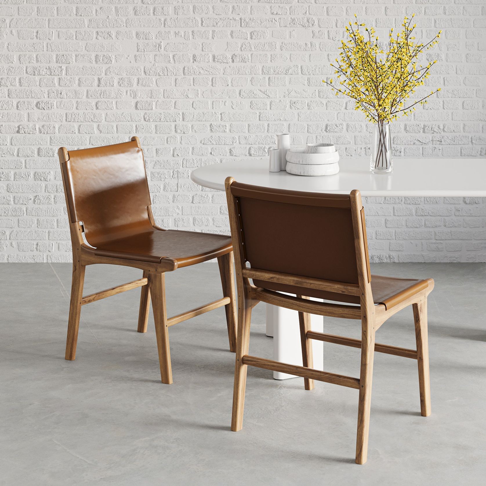 Lazie Leather Sling Dining Chairs | Set of 2 | Coco Tan gallery detail image