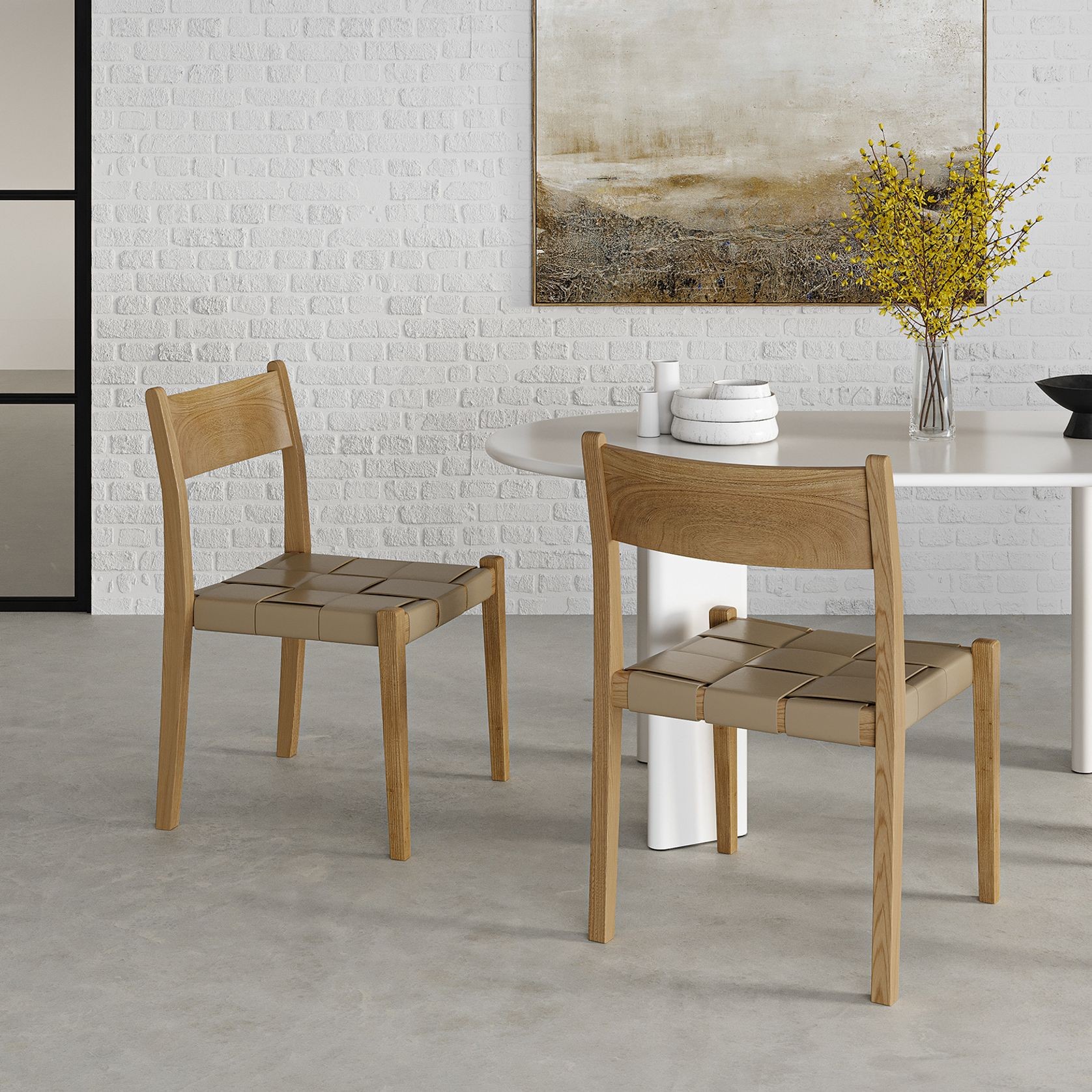 Laine Wide Leather Stackable Dining Chairs | Set of 2 | Taupe gallery detail image