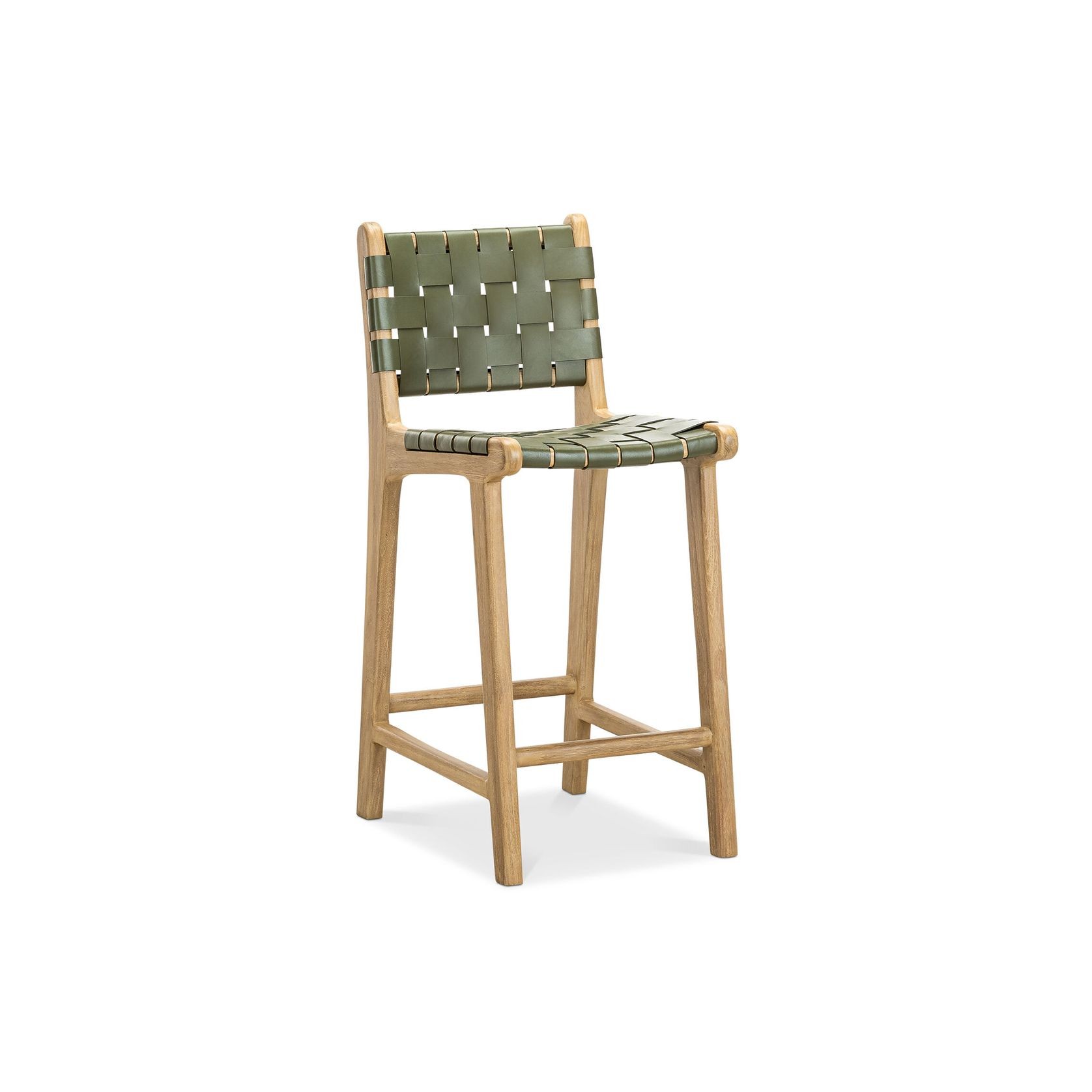 Lazie Woven Leather Counter Barstool | Olive Green gallery detail image