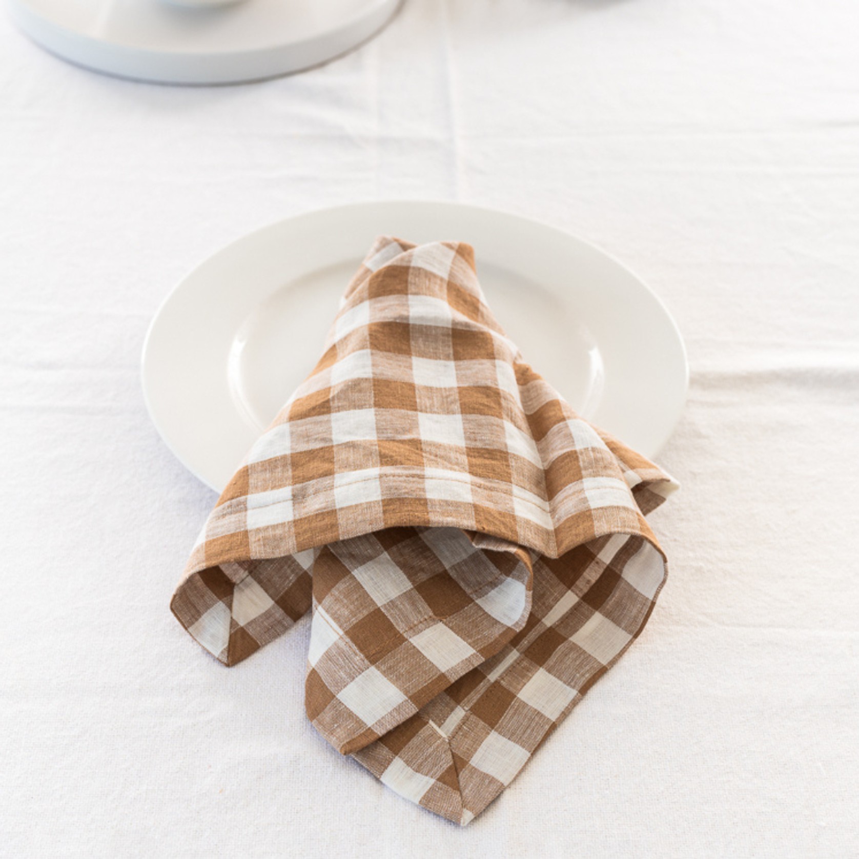 100% French Flax Linen Napkin- Set 4-Ginger Gingham gallery detail image
