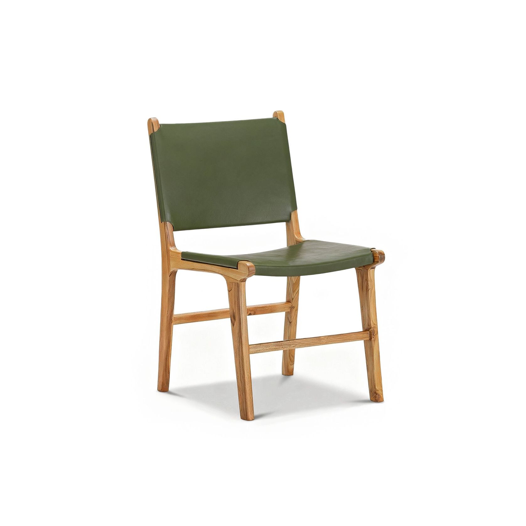 Casey Set of 2 Flat Leather Dining Chair | Olive Green gallery detail image