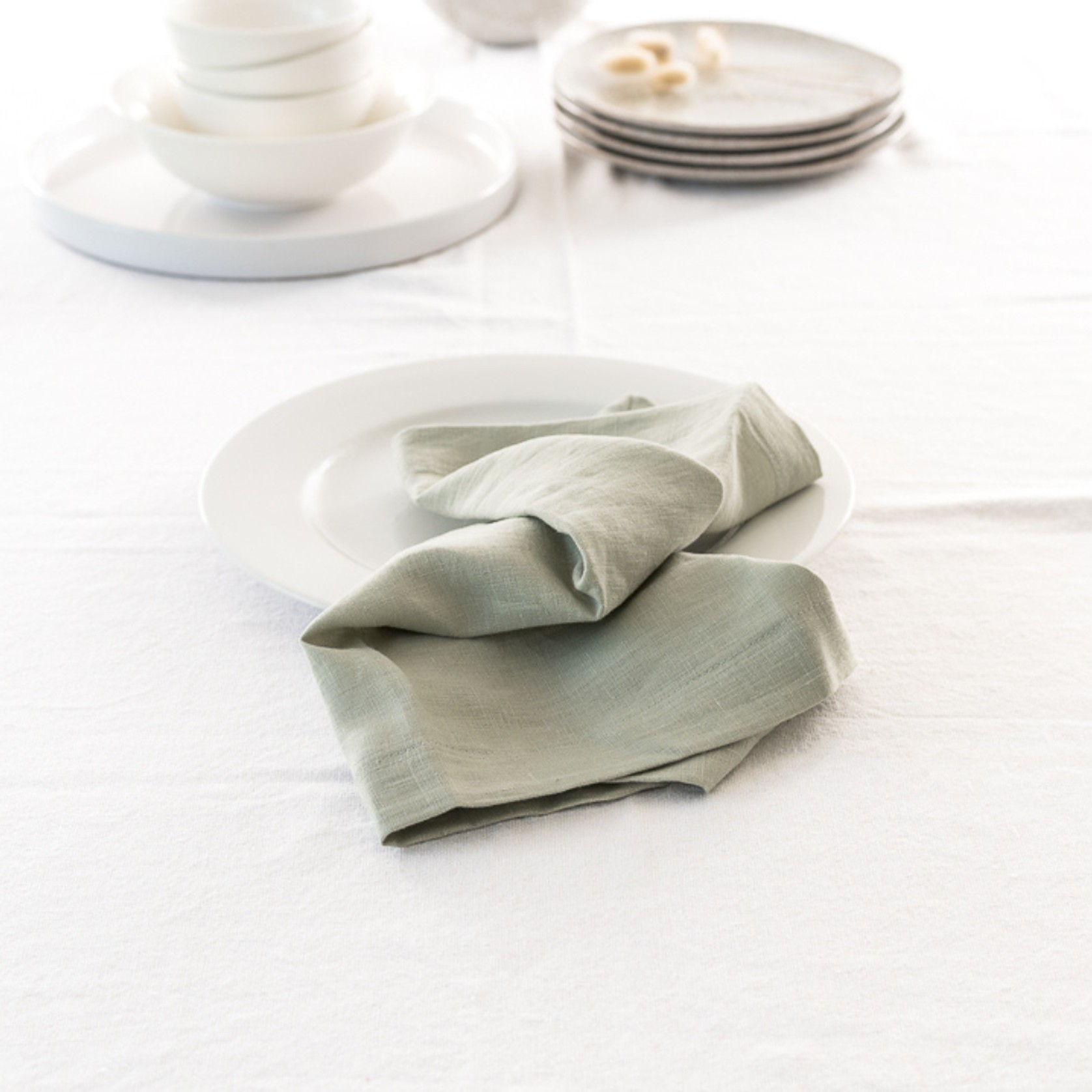 100% French Flax Linen Napkin- Set of 4 Sage gallery detail image
