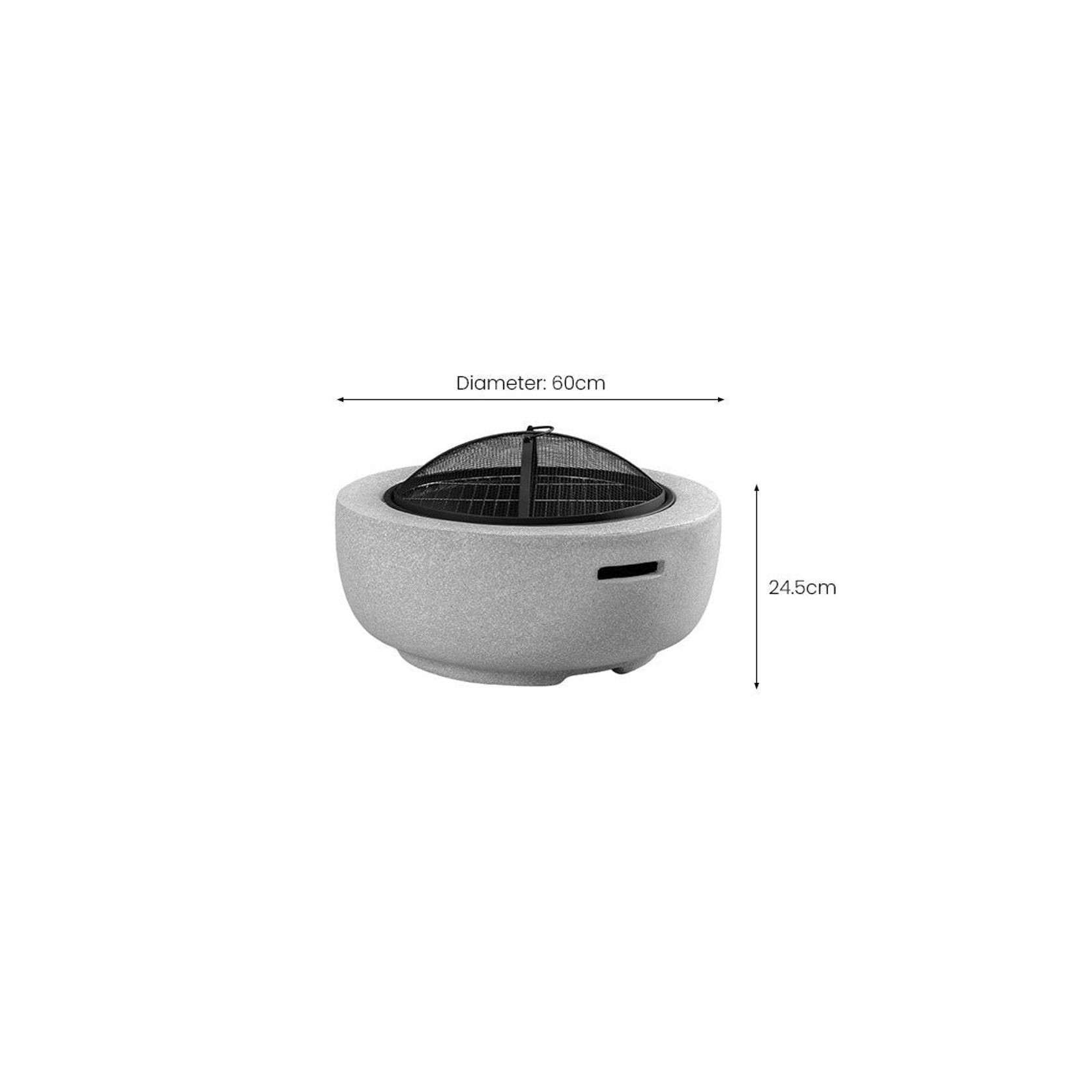 Round MgO Fire Pit Bowl with BBQ Grill Rack, Spark Guard -60cm gallery detail image