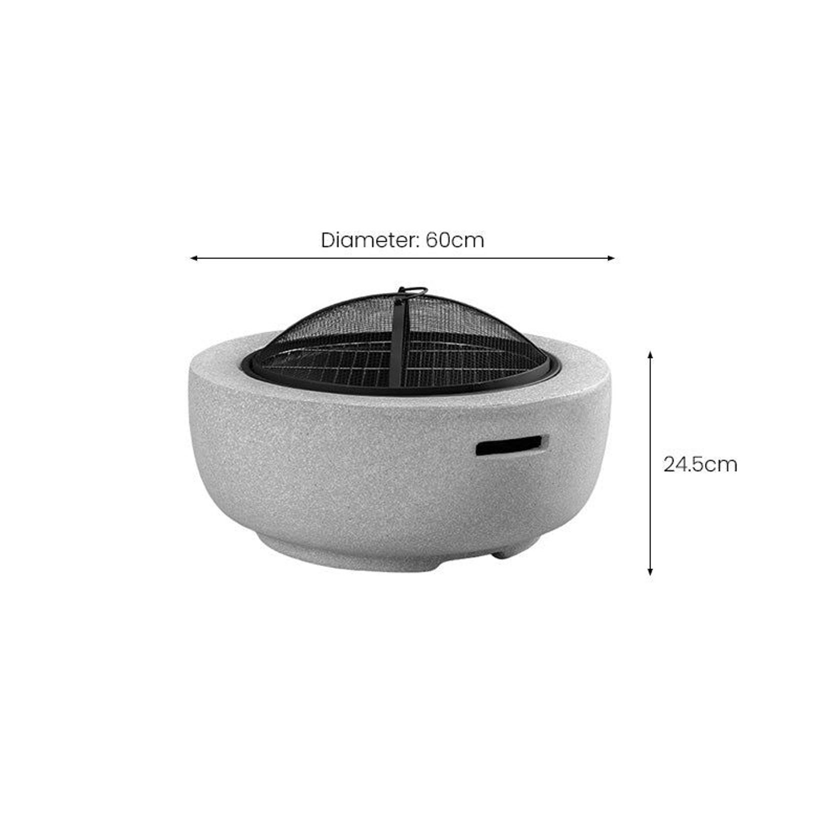 Round MgO Fire Pit Bowl with BBQ Grill Rack, Spark Guard -60cm gallery detail image