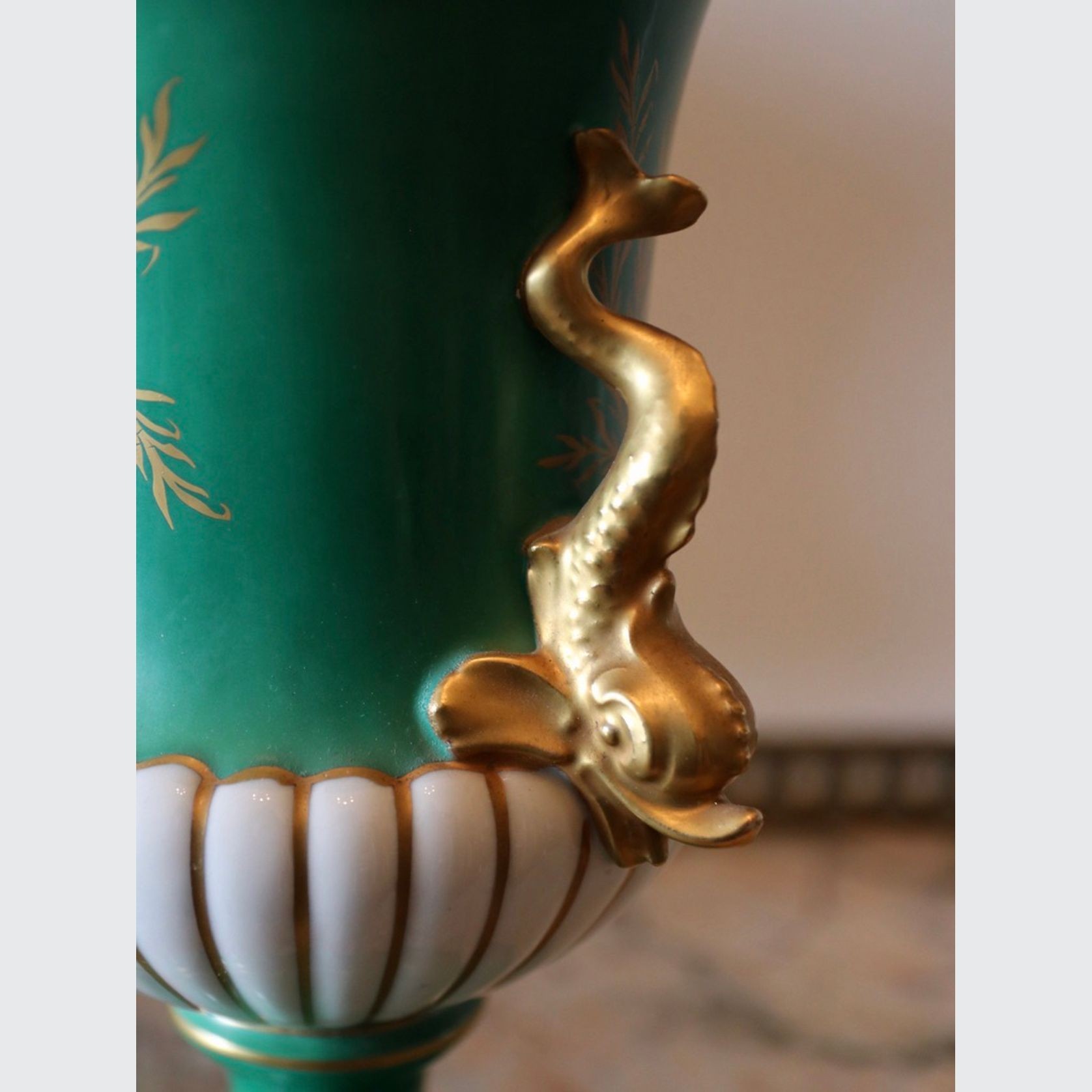 Pair of Antique German Dresden Porcelain Urns gallery detail image