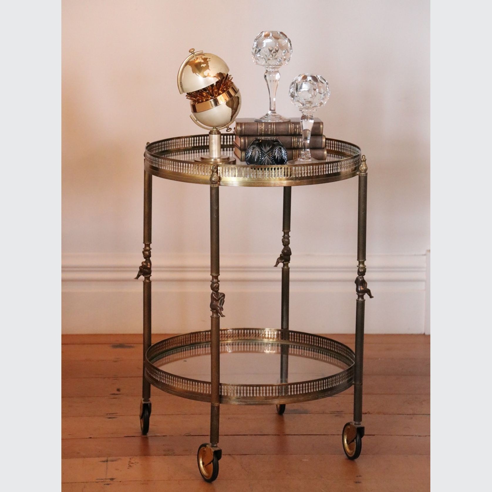 French Hollywood Regency Brass Bar Trolley gallery detail image