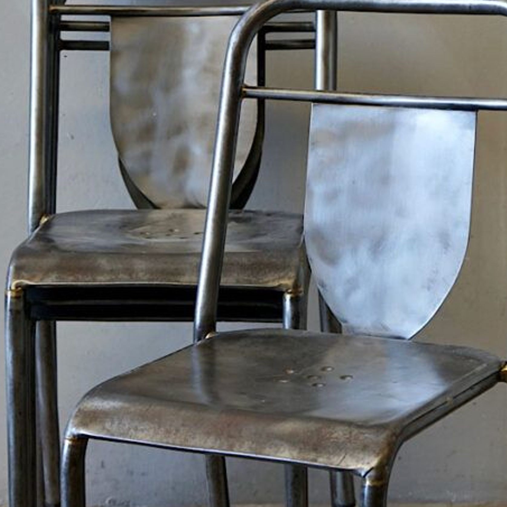 Set of 4 French Industrial Steel Chairs gallery detail image