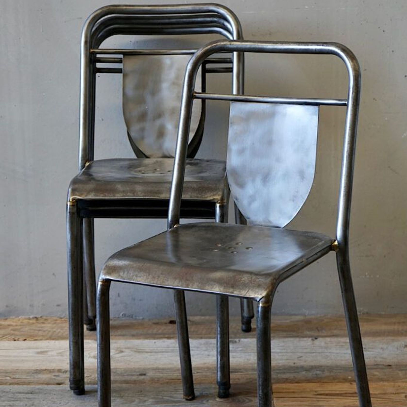 Set of 4 French Industrial Steel Chairs gallery detail image